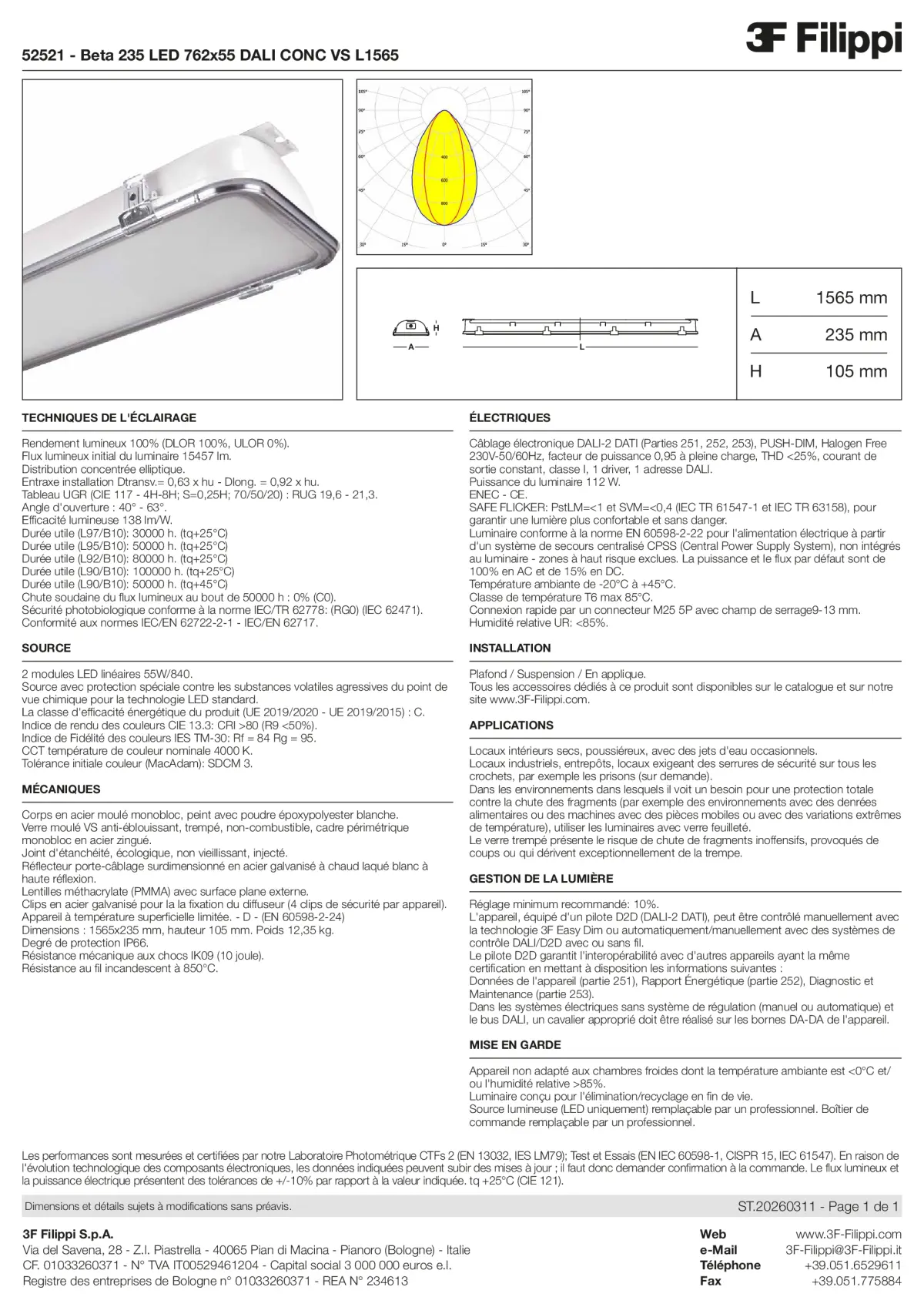52521 - Beta 235 LED 762x55 DALI CONC VS L1565 - Datasheet - fr