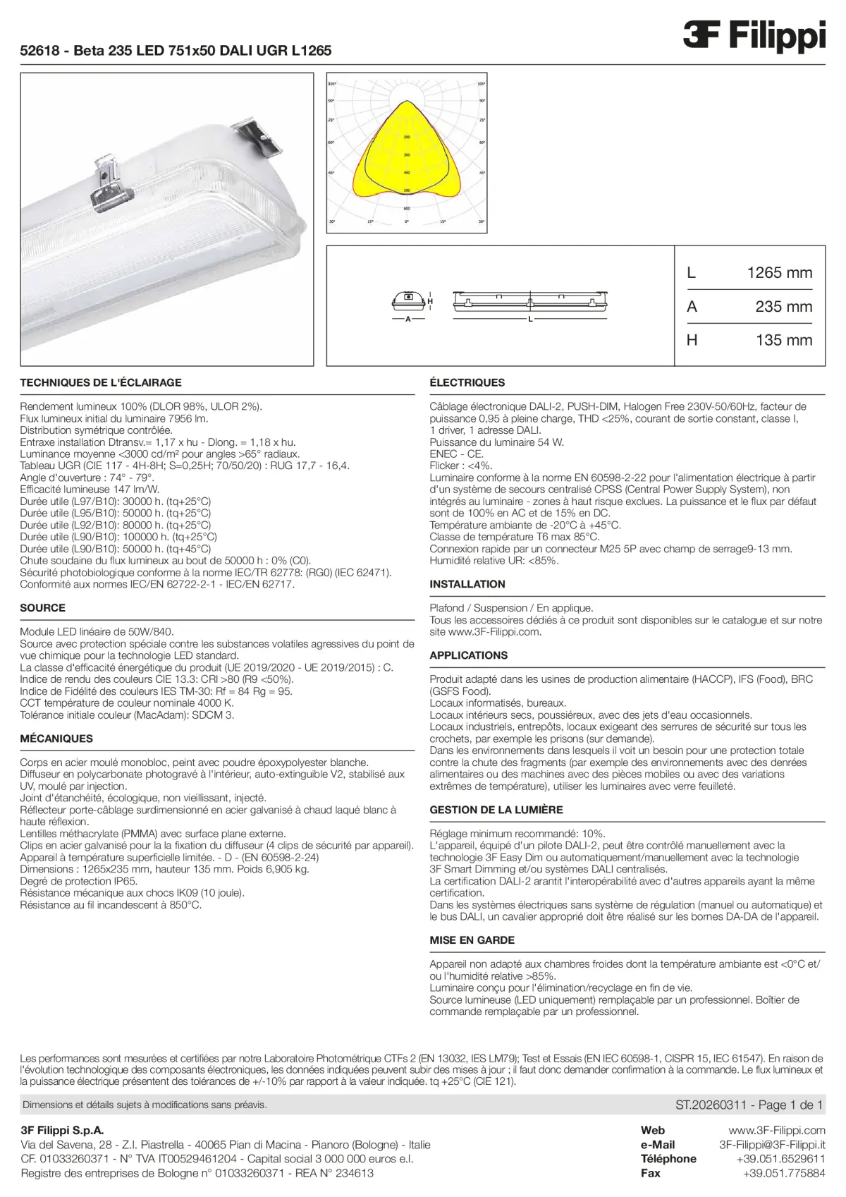 52618 - Beta 235 LED 751x50 DALI UGR L1265 - Datasheet - fr