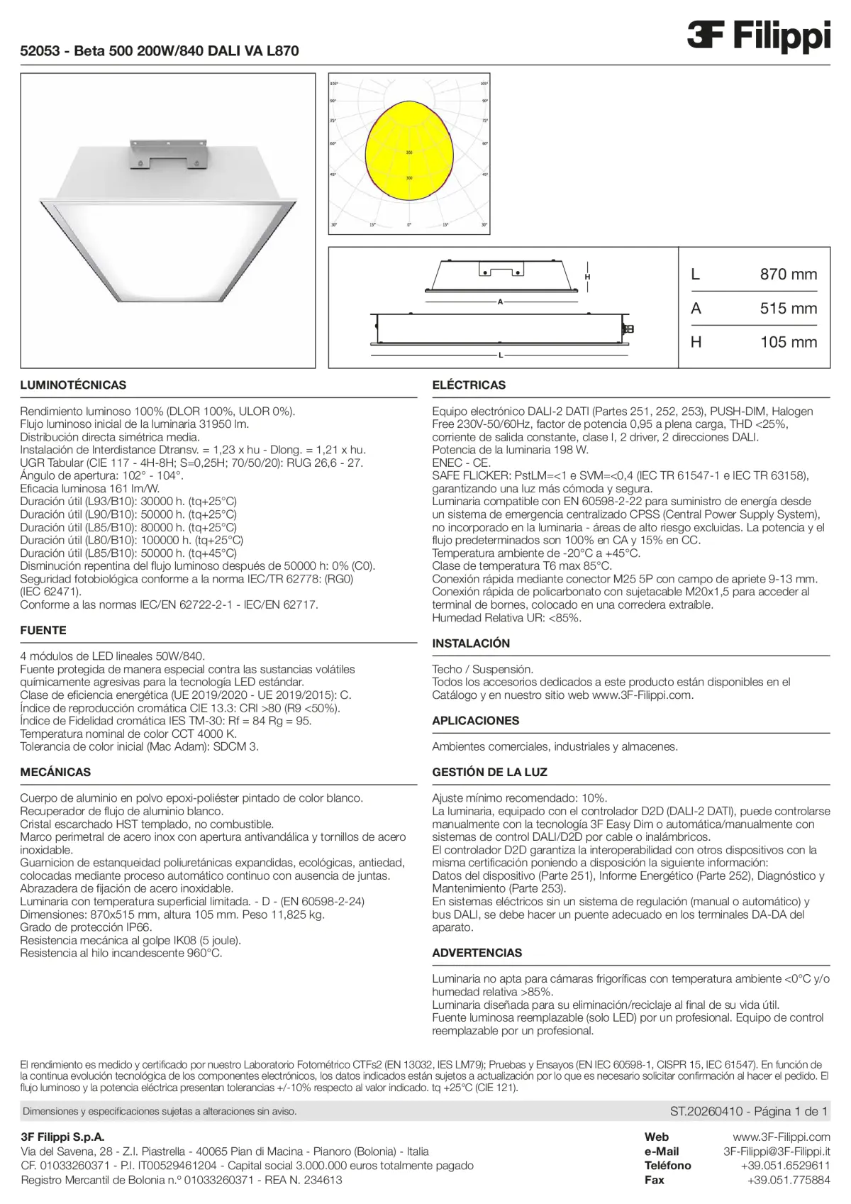 52053 - Beta 500 200W-840 DALI VA L870 - Datasheet - es