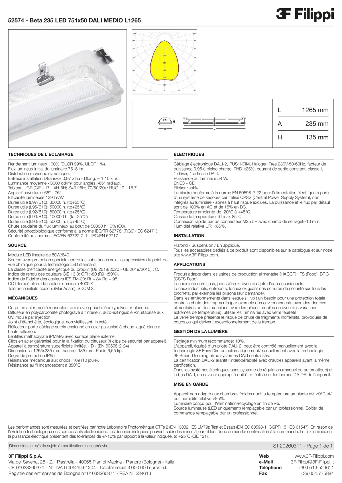 52574 - Beta 235 LED 751x50 DALI MEDIO L1265 - Datasheet - fr