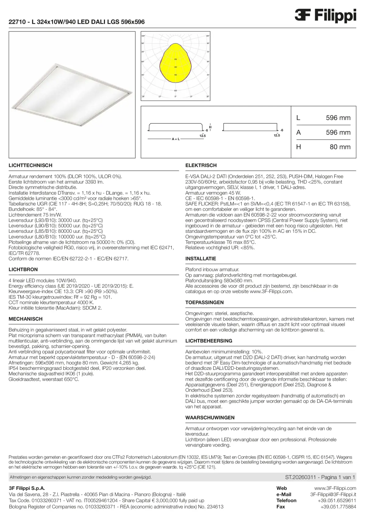 22710 - L 324x10W-940 LED DALI LGS 596x596 - Datasheet - nl