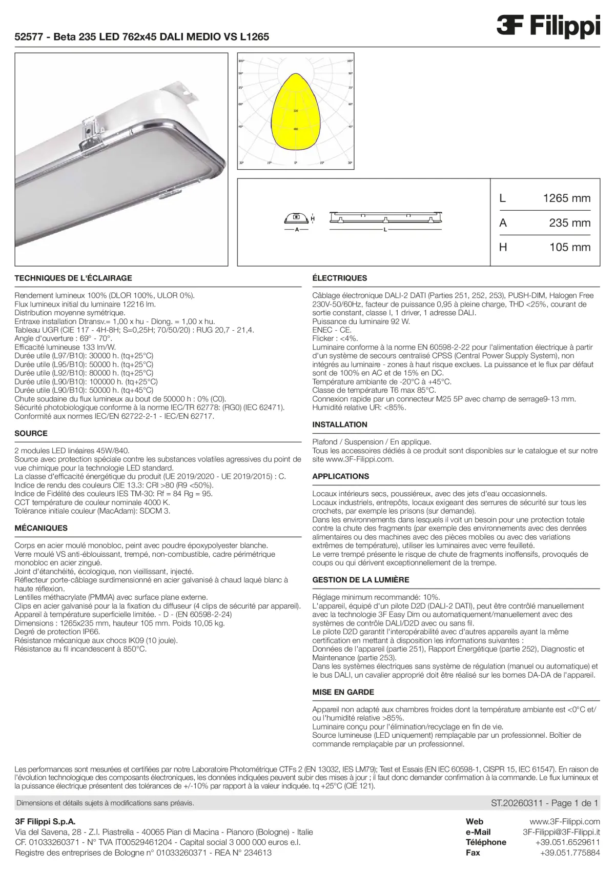 52577 - Beta 235 LED 762x45 DALI MEDIO VS L1265 - Datasheet - fr