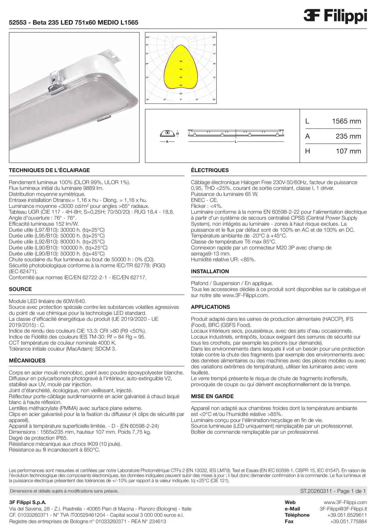 52553 - Beta 235 LED 751x60 MEDIO L1565 - Datasheet - fr