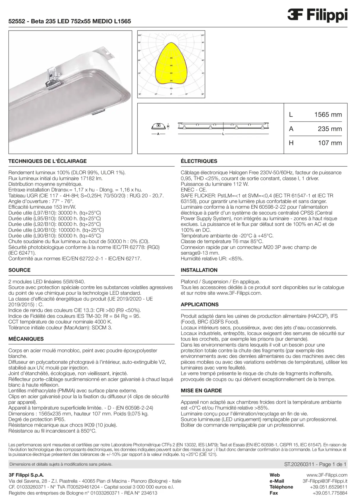 52552 - Beta 235 LED 752x55 MEDIO L1565 - Datasheet - fr