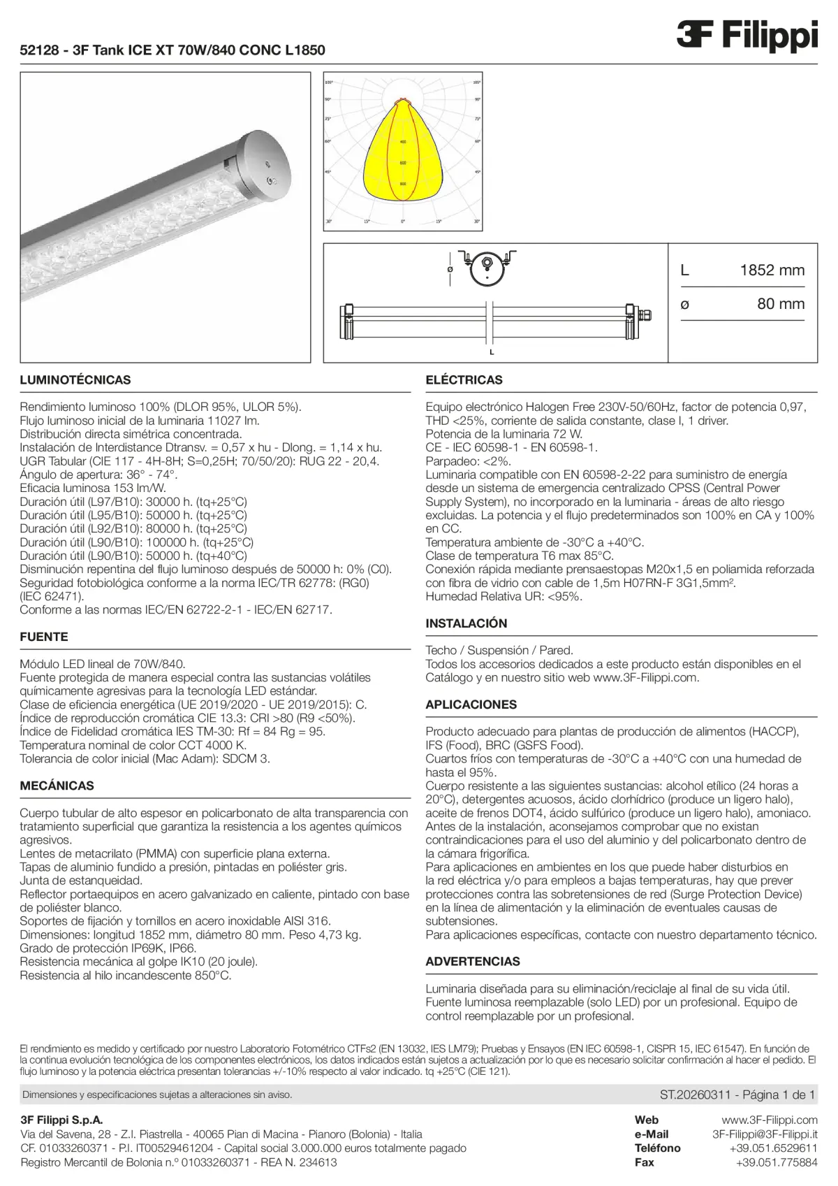 52128 - 3F Tank ICE XT 70W-840 CONC L1850 - Datasheet - es