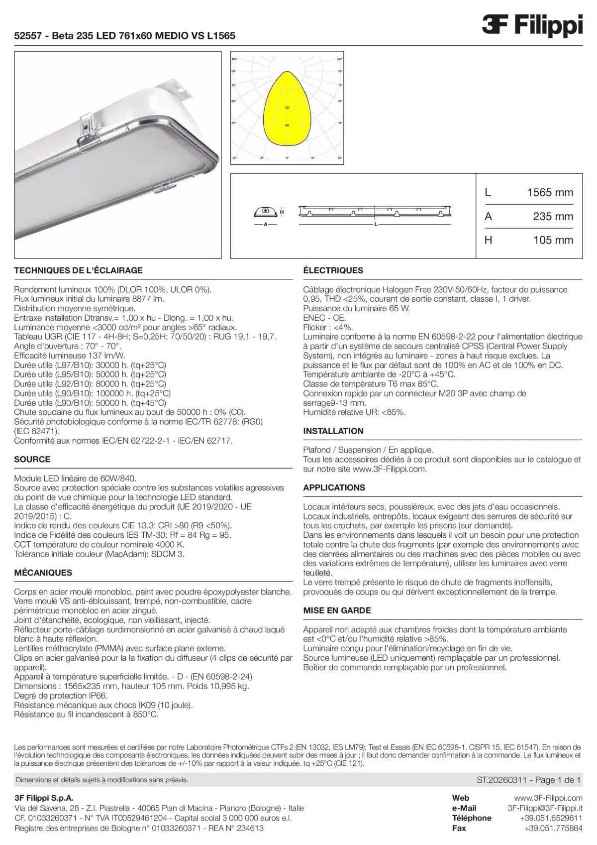 52557 - Beta 235 LED 761x60 MEDIO VS L1565 - Datasheet - fr