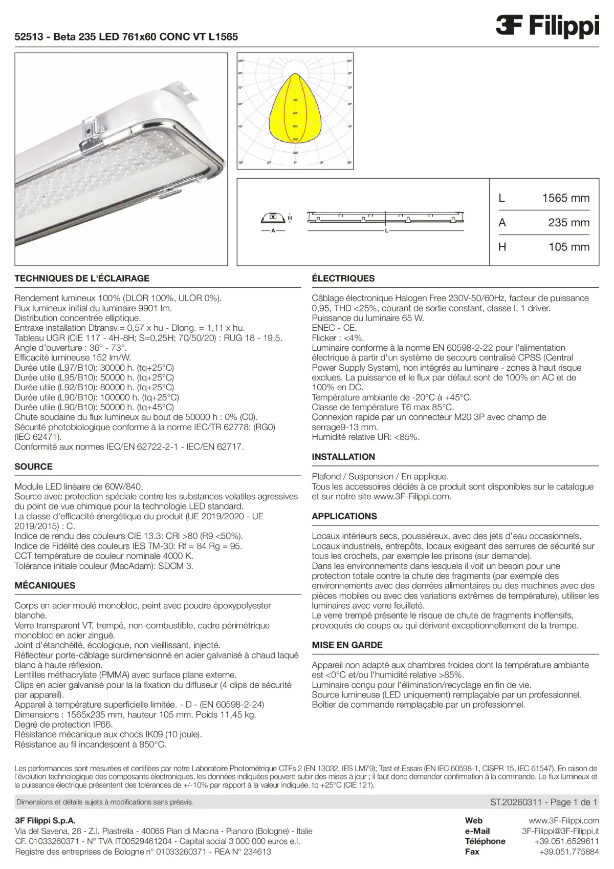 52513 - Beta 235 LED 761x60 CONC VT L1565 - Datasheet - fr