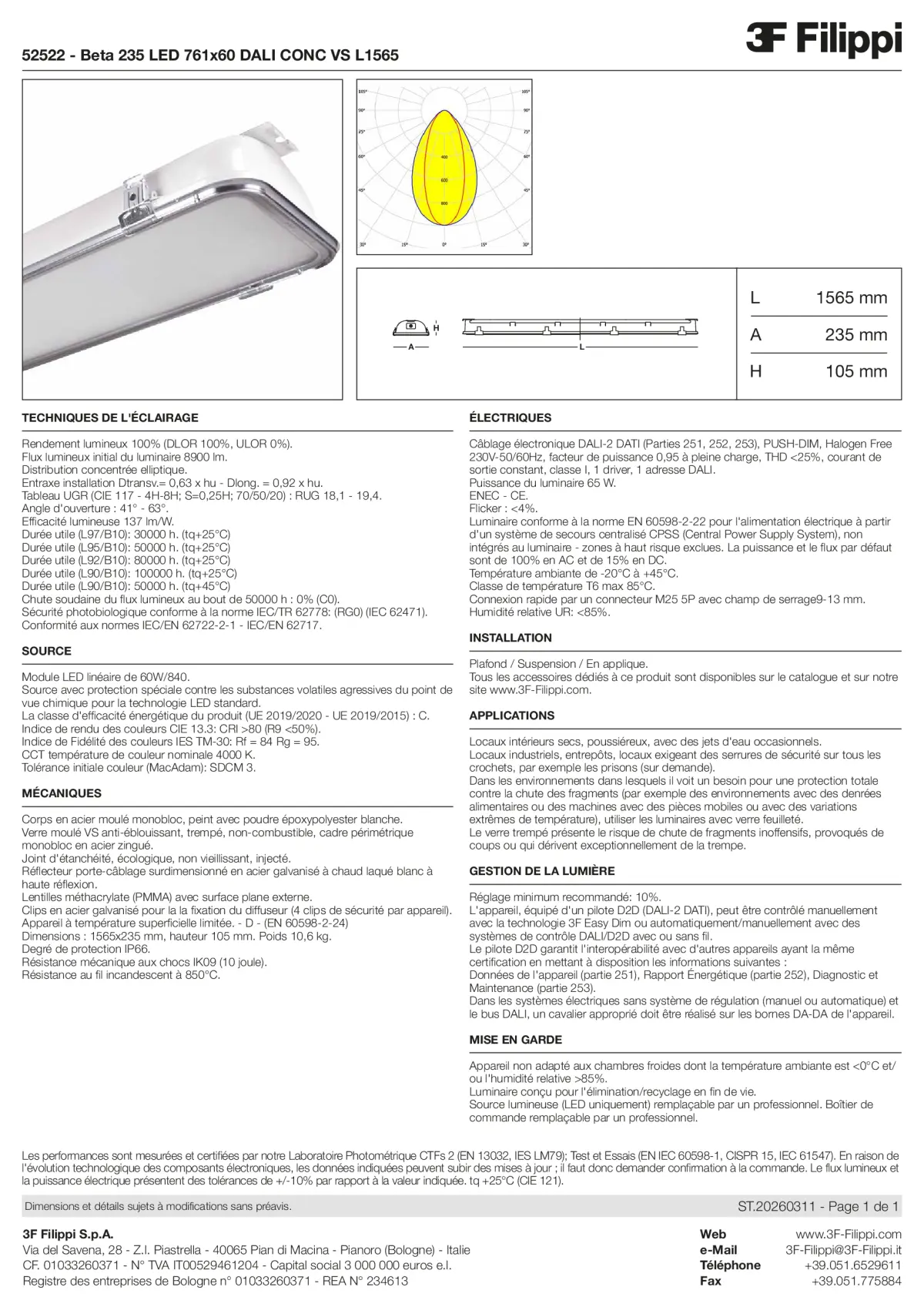 52522 - Beta 235 LED 761x60 DALI CONC VS L1565 - Datasheet - fr