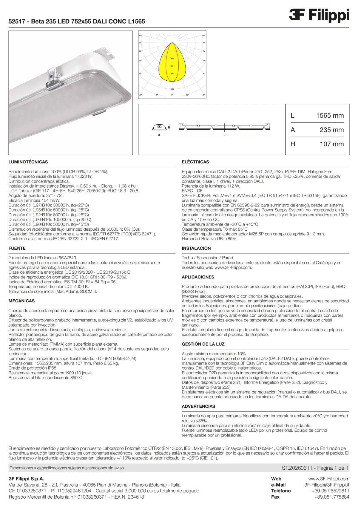 52517 - Beta 235 LED 752x55 DALI CONC L1565 - Datasheet - es