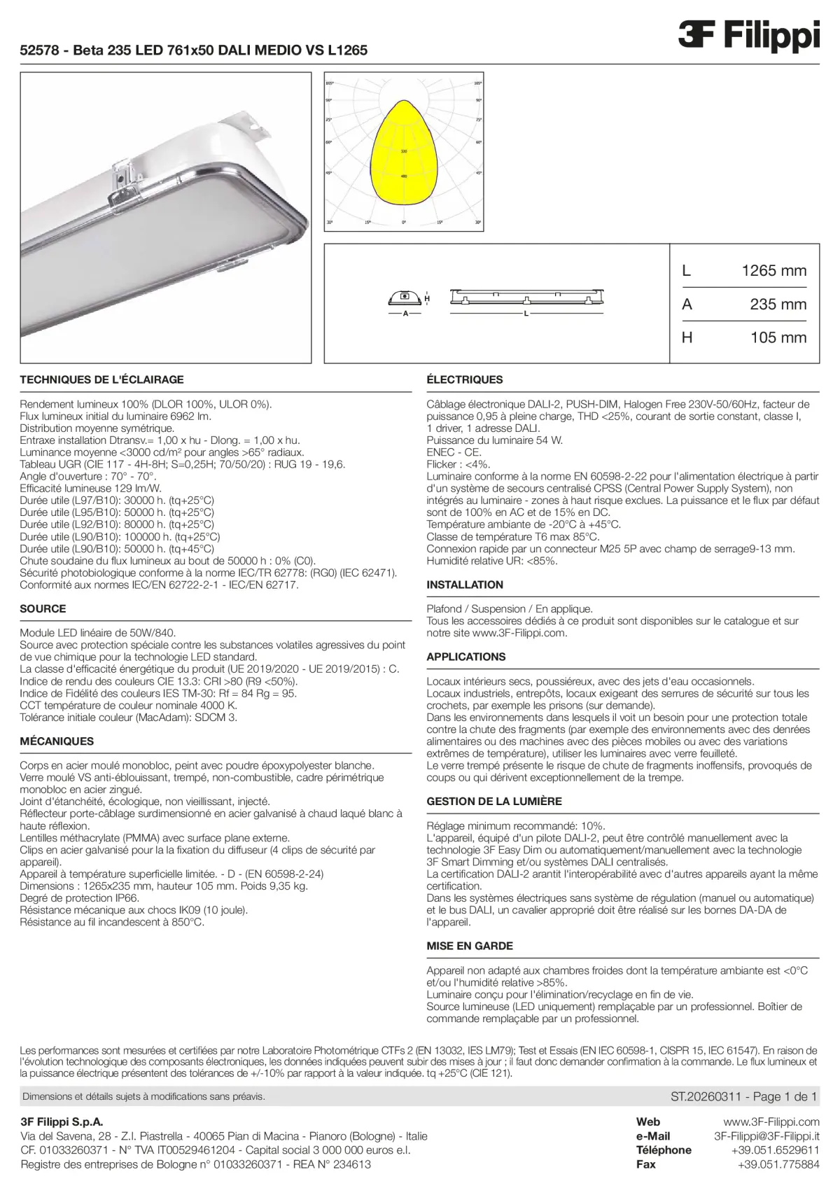52578 - Beta 235 LED 761x50 DALI MEDIO VS L1265 - Datasheet - fr