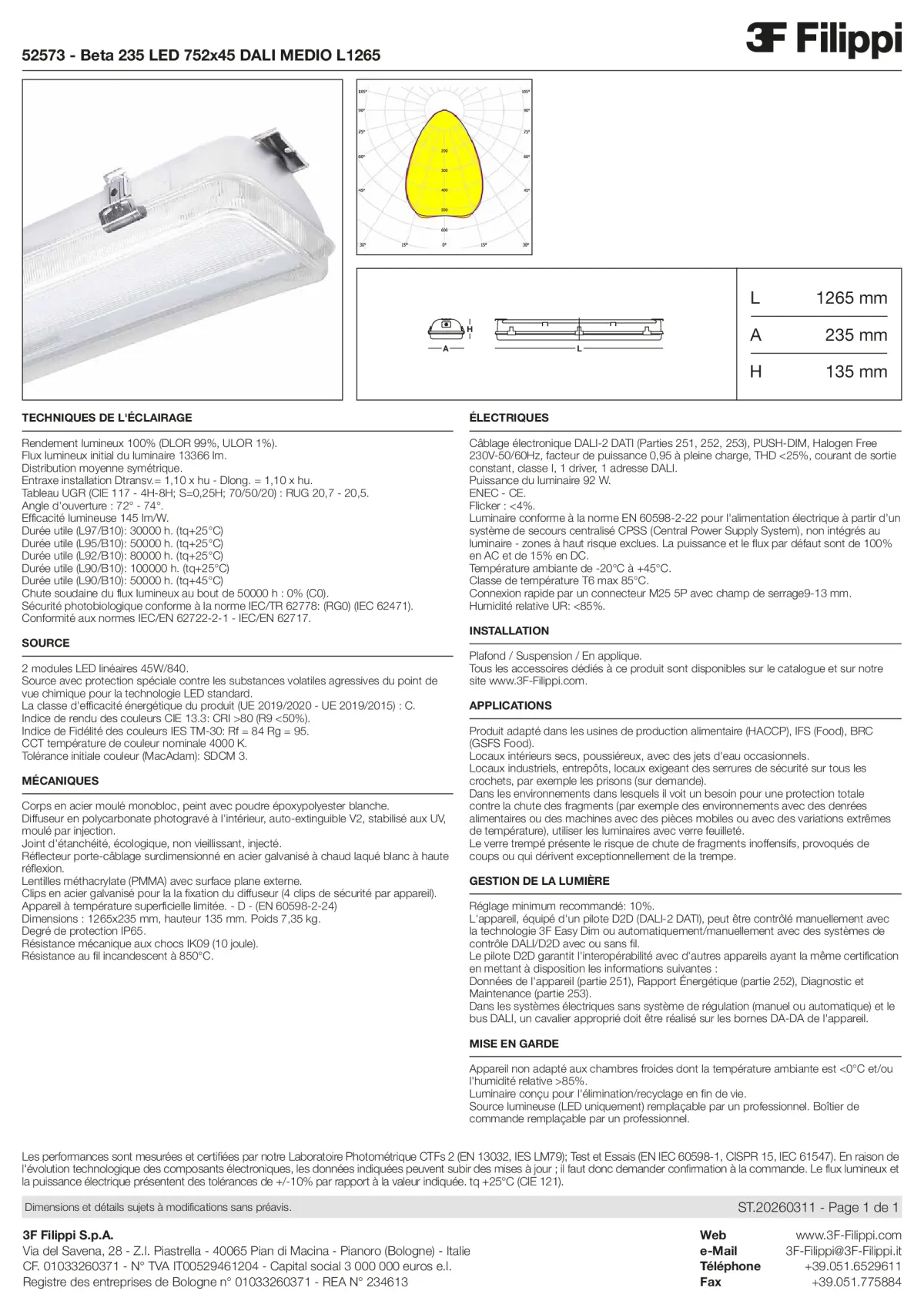52573 - Beta 235 LED 752x45 DALI MEDIO L1265 - Datasheet - fr