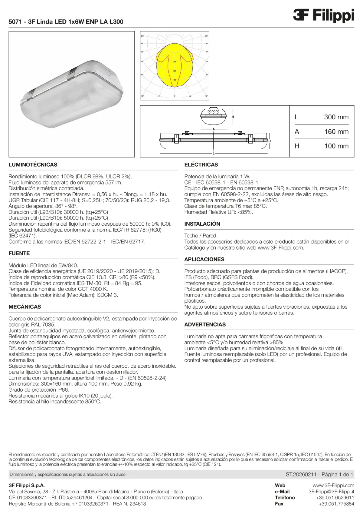 5071 - 3F Linda LED 1x6W ENP LA L300 - Datasheet - es