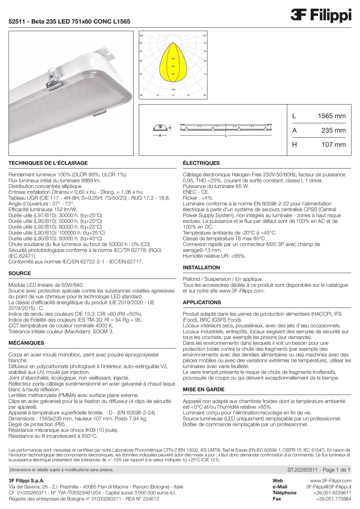 52511 - Beta 235 LED 751x60 CONC L1565 - Datasheet - fr