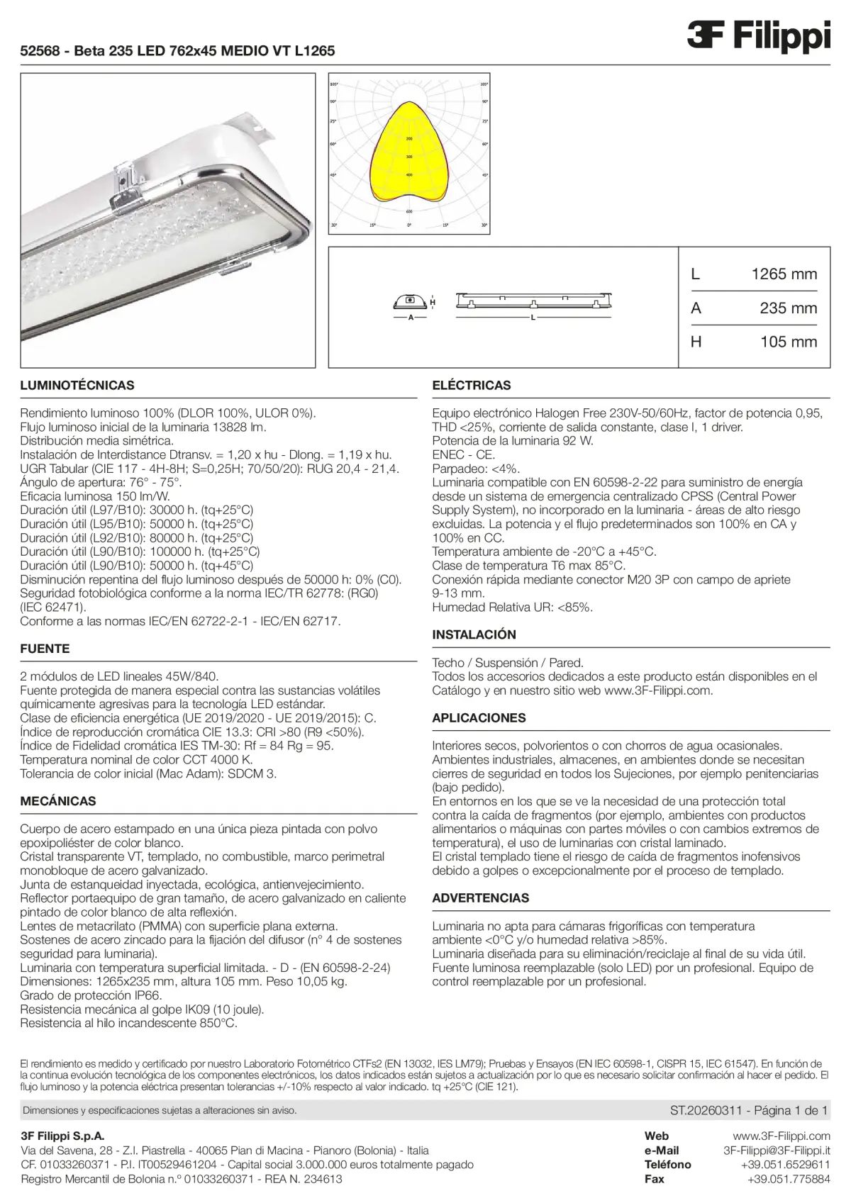 52568 - Beta 235 LED 762x45 MEDIO VT L1265 - Datasheet - es