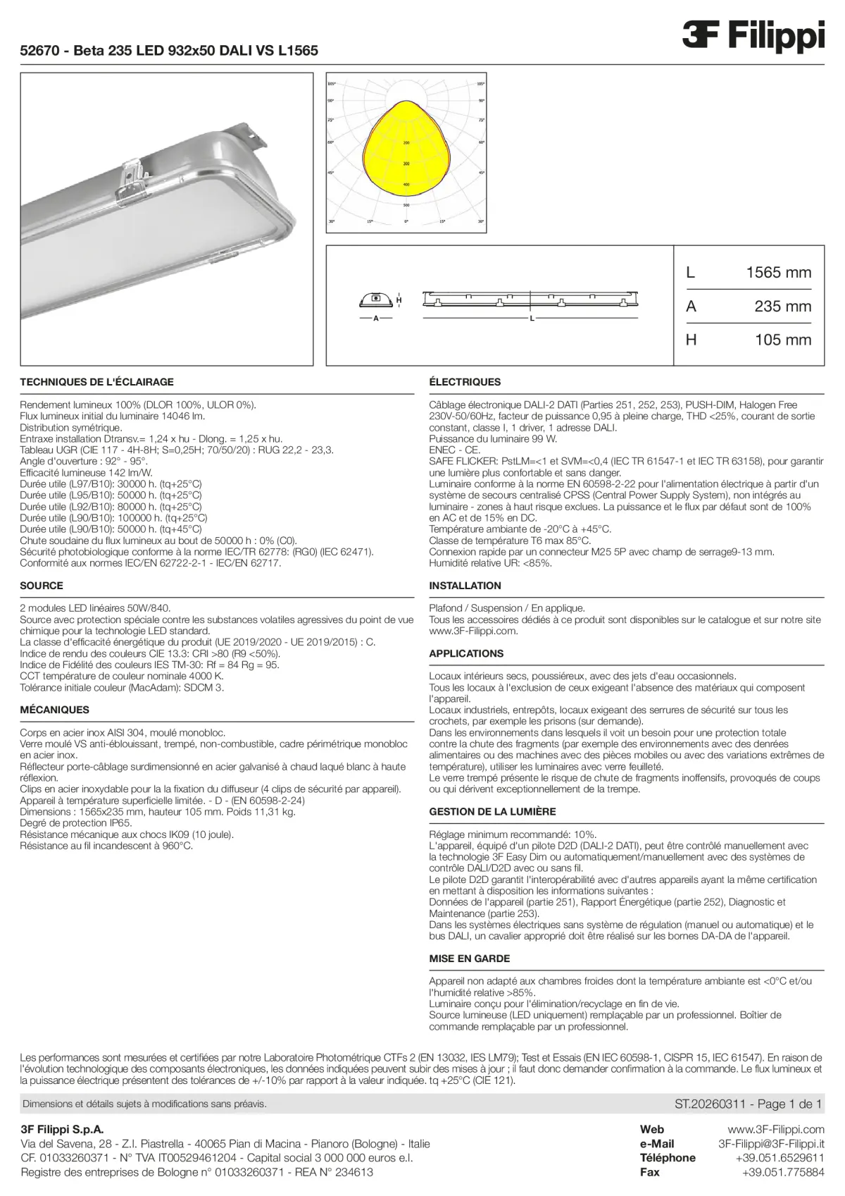 52670 - Beta 235 LED 932x50 DALI VS L1565 - Datasheet - fr