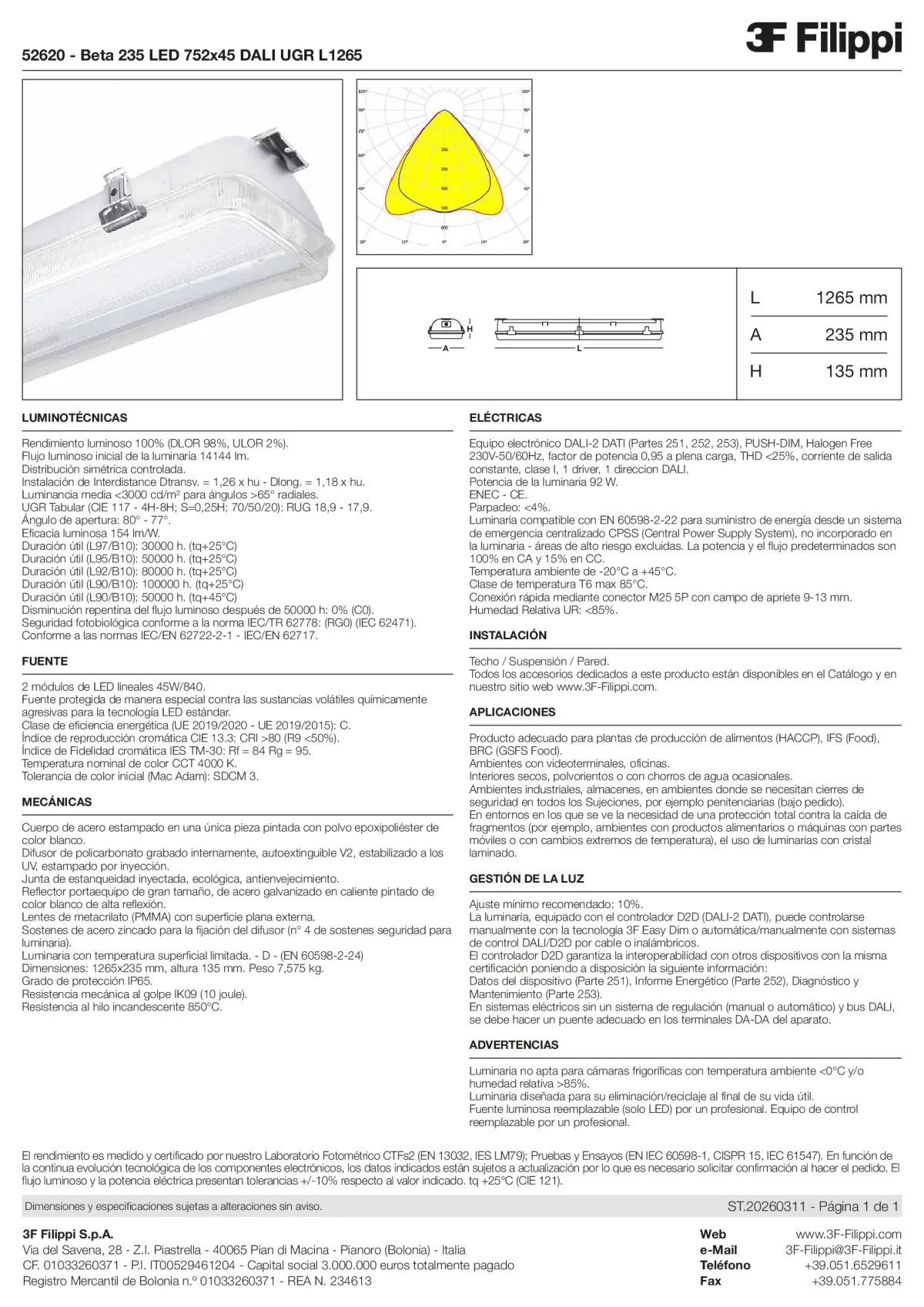 52620 - Beta 235 LED 752x45 DALI UGR L1265 - Datasheet - es