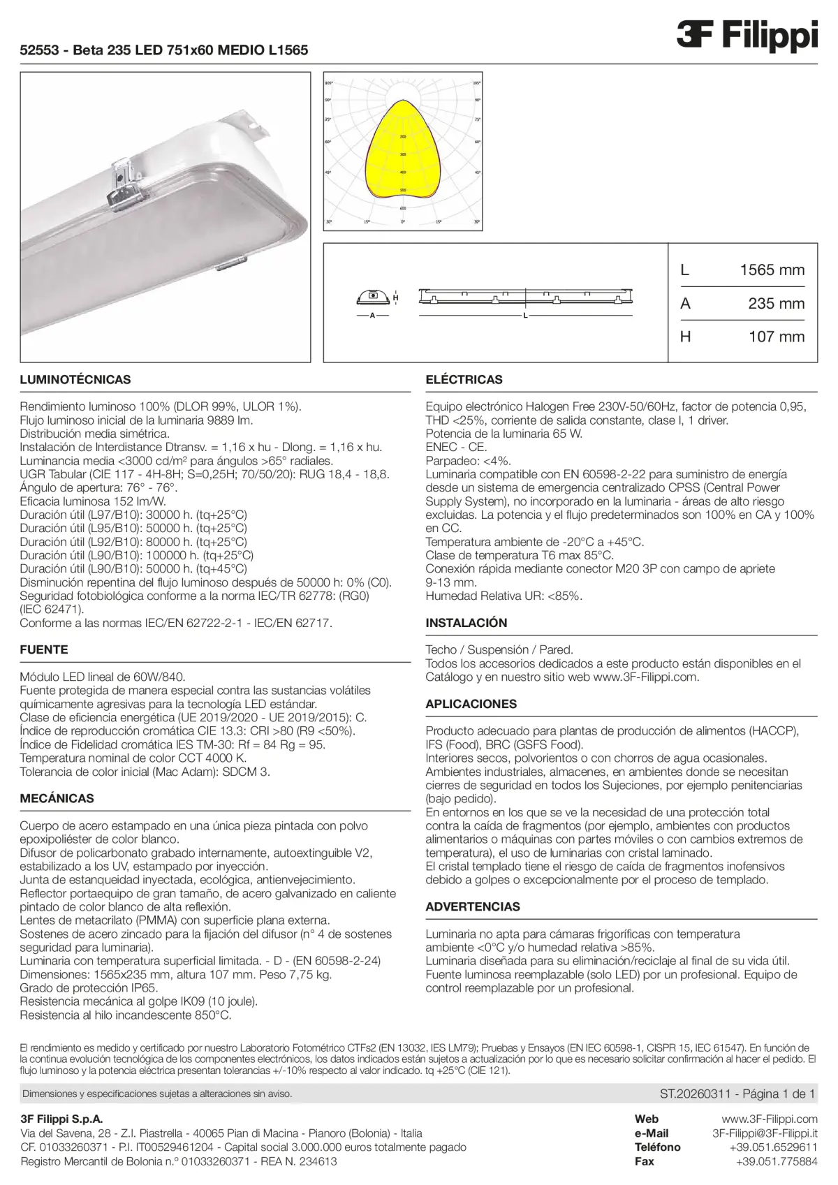 52553 - Beta 235 LED 751x60 MEDIO L1565 - Datasheet - es