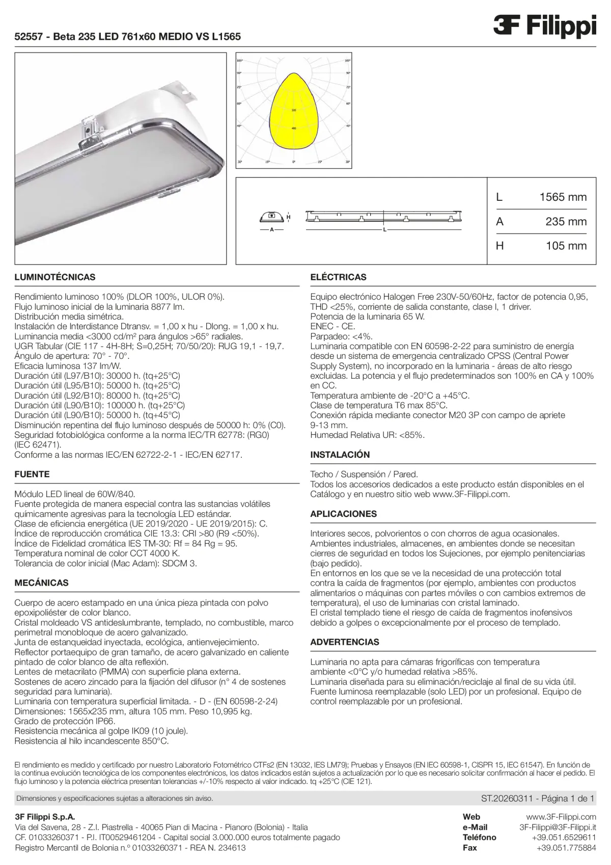 52557 - Beta 235 LED 761x60 MEDIO VS L1565 - Datasheet - es