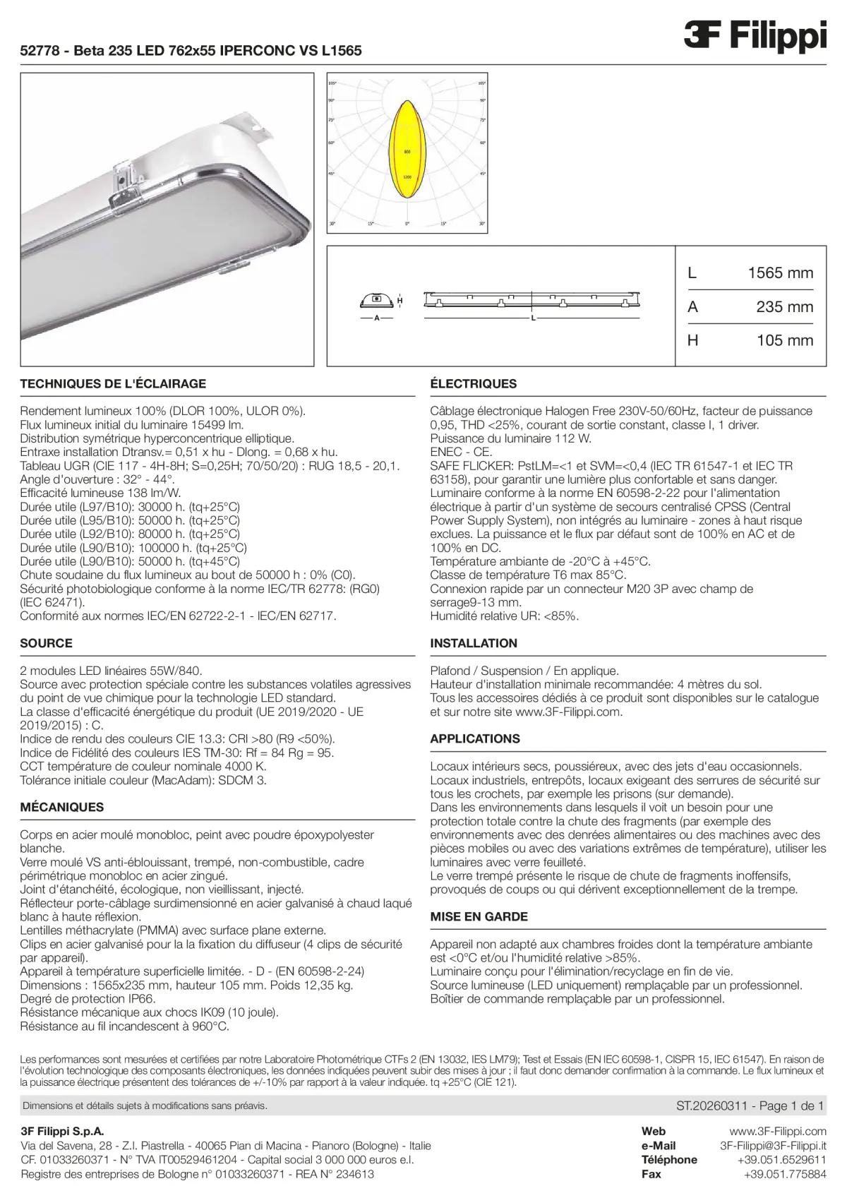 52778 - Beta 235 LED 762x55 IPERCONC VS L1565 - Datasheet - fr