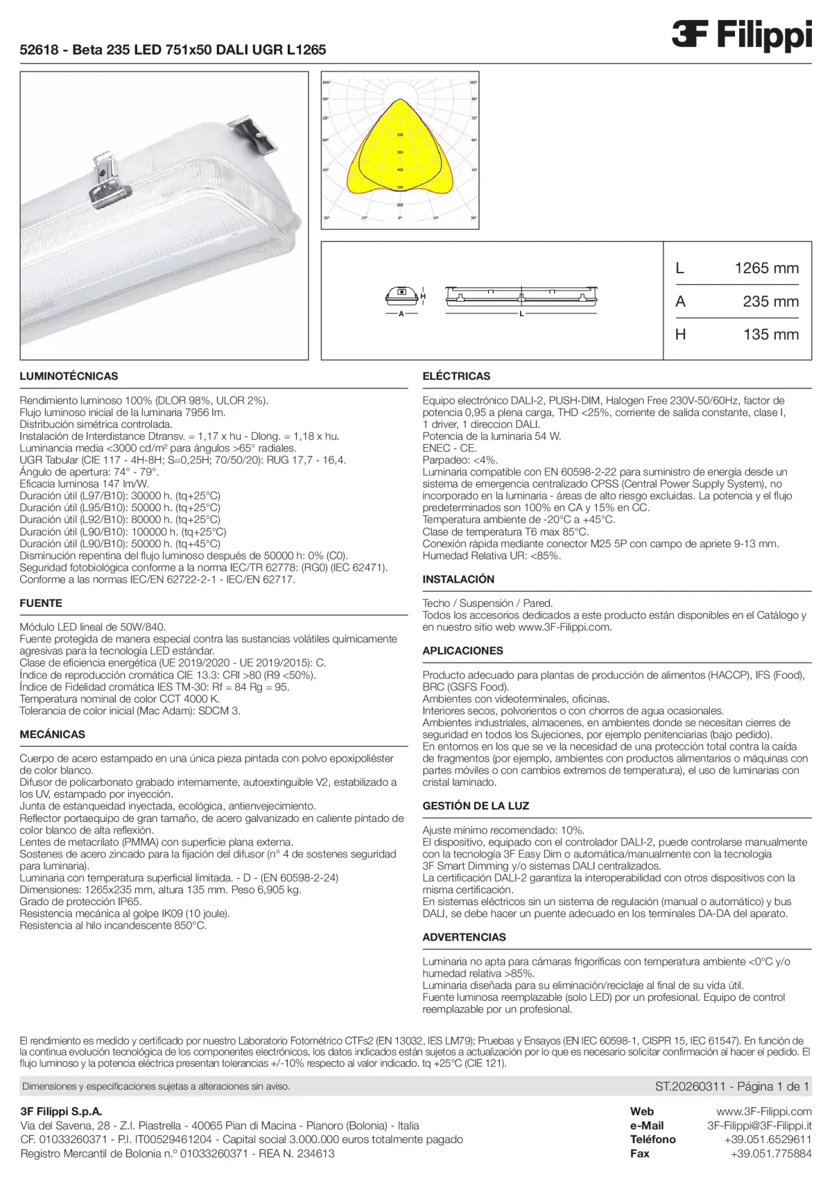 52618 - Beta 235 LED 751x50 DALI UGR L1265 - Datasheet - es
