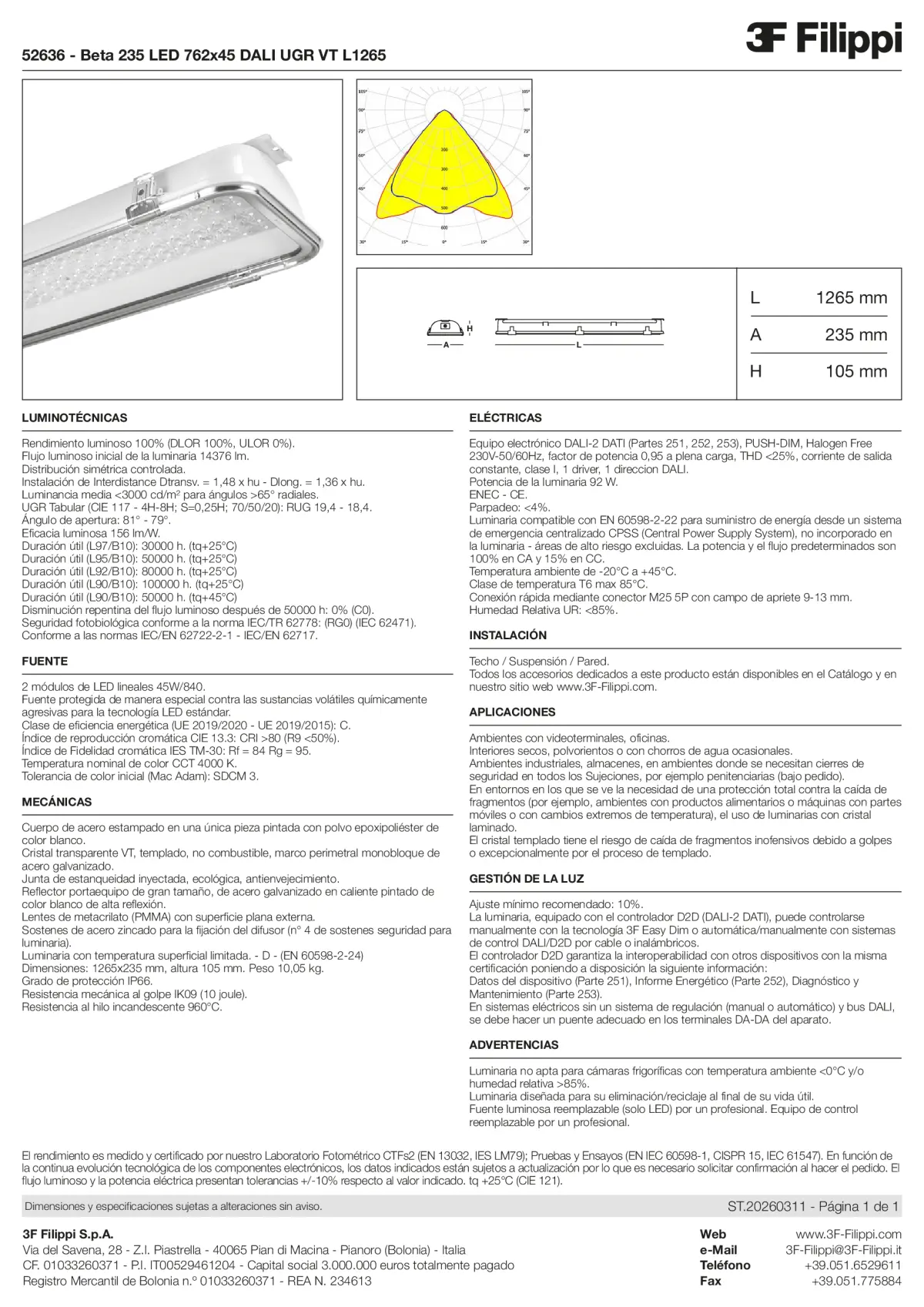 52636 - Beta 235 LED 762x45 DALI UGR VT L1265 - Datasheet - es