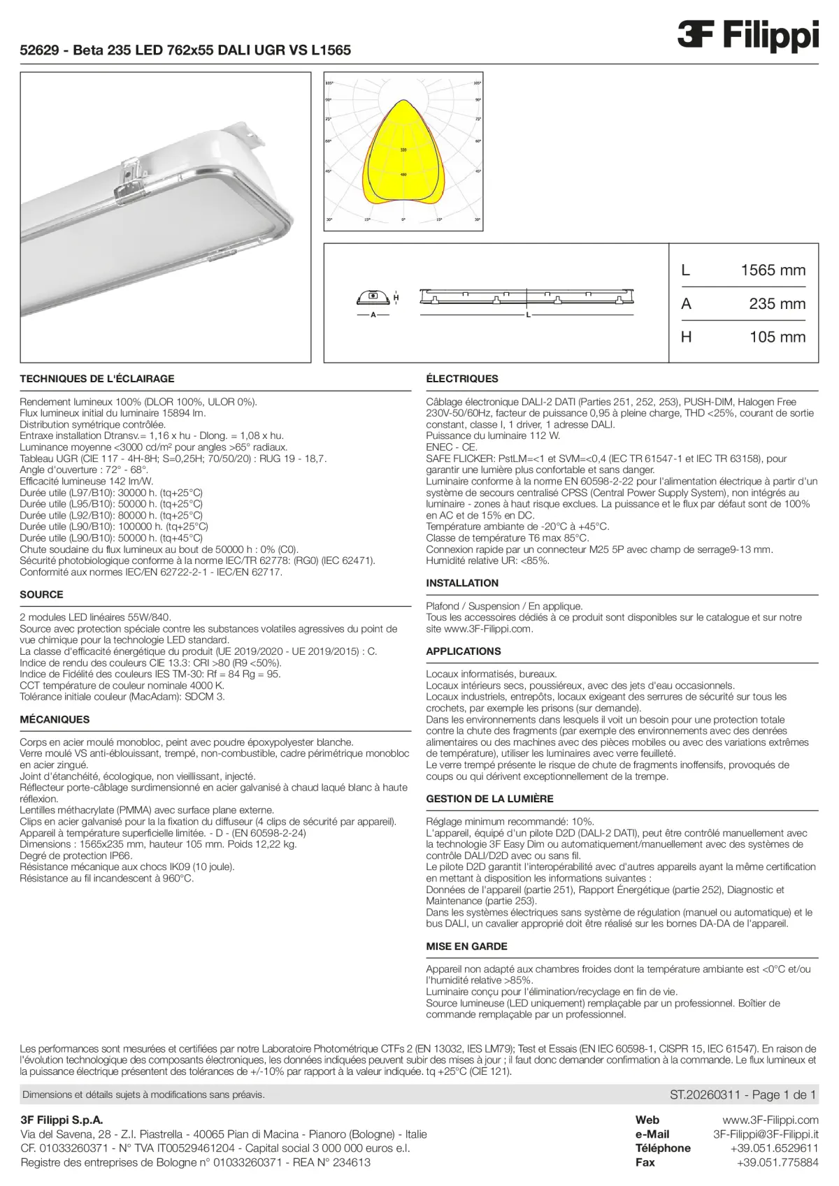 52629 - Beta 235 LED 762x55 DALI UGR VS L1565 - Datasheet - fr