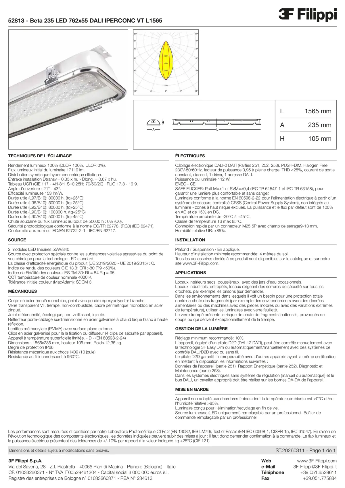 52813 - Beta 235 LED 762x55 DALI IPERCONC VT L1565 - Datasheet - fr