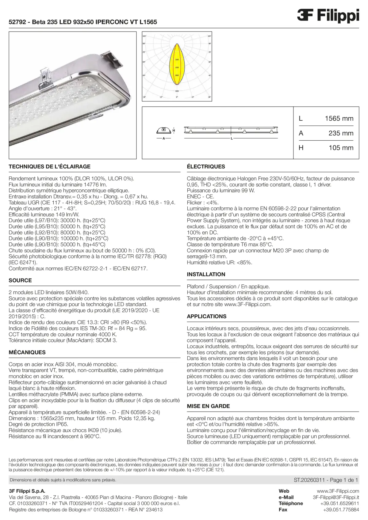 52792 - Beta 235 LED 932x50 IPERCONC VT L1565 - Datasheet - fr