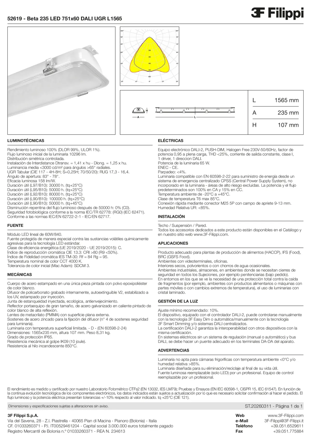 52619 - Beta 235 LED 751x60 DALI UGR L1565 - Datasheet - es