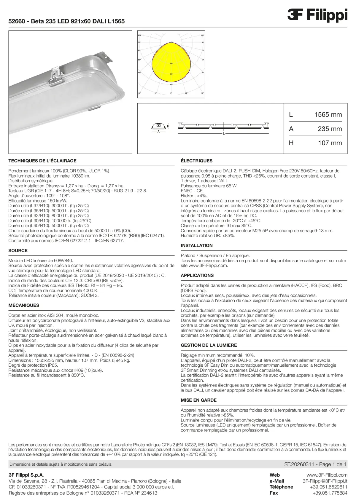 52660 - Beta 235 LED 921x60 DALI L1565 - Datasheet - fr