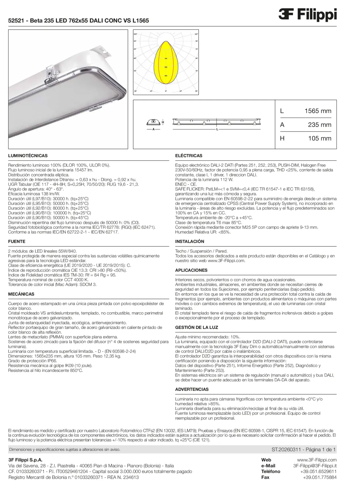 52521 - Beta 235 LED 762x55 DALI CONC VS L1565 - Datasheet - es
