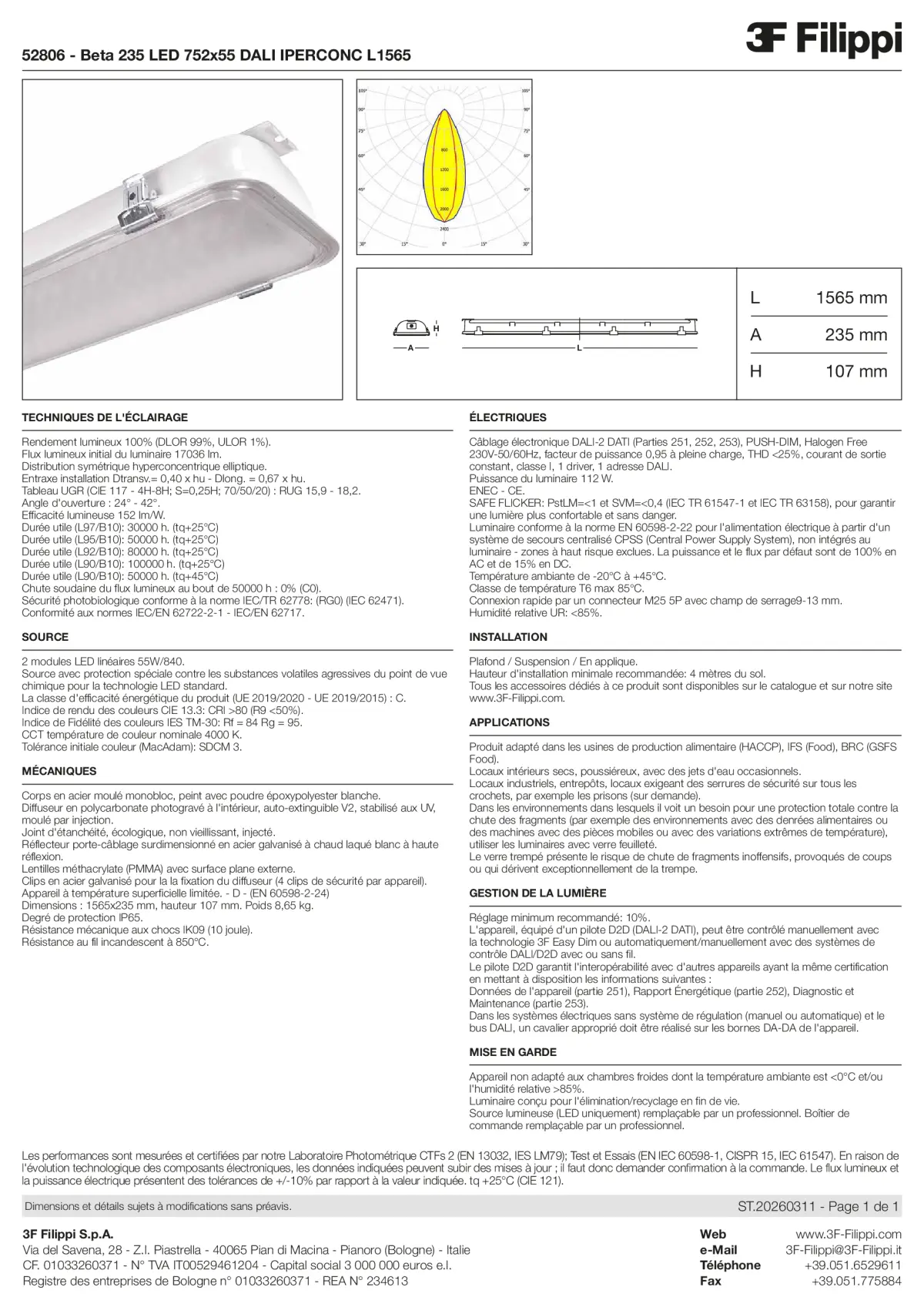 52806 - Beta 235 LED 752x55 DALI IPERCONC L1565 - Datasheet - fr