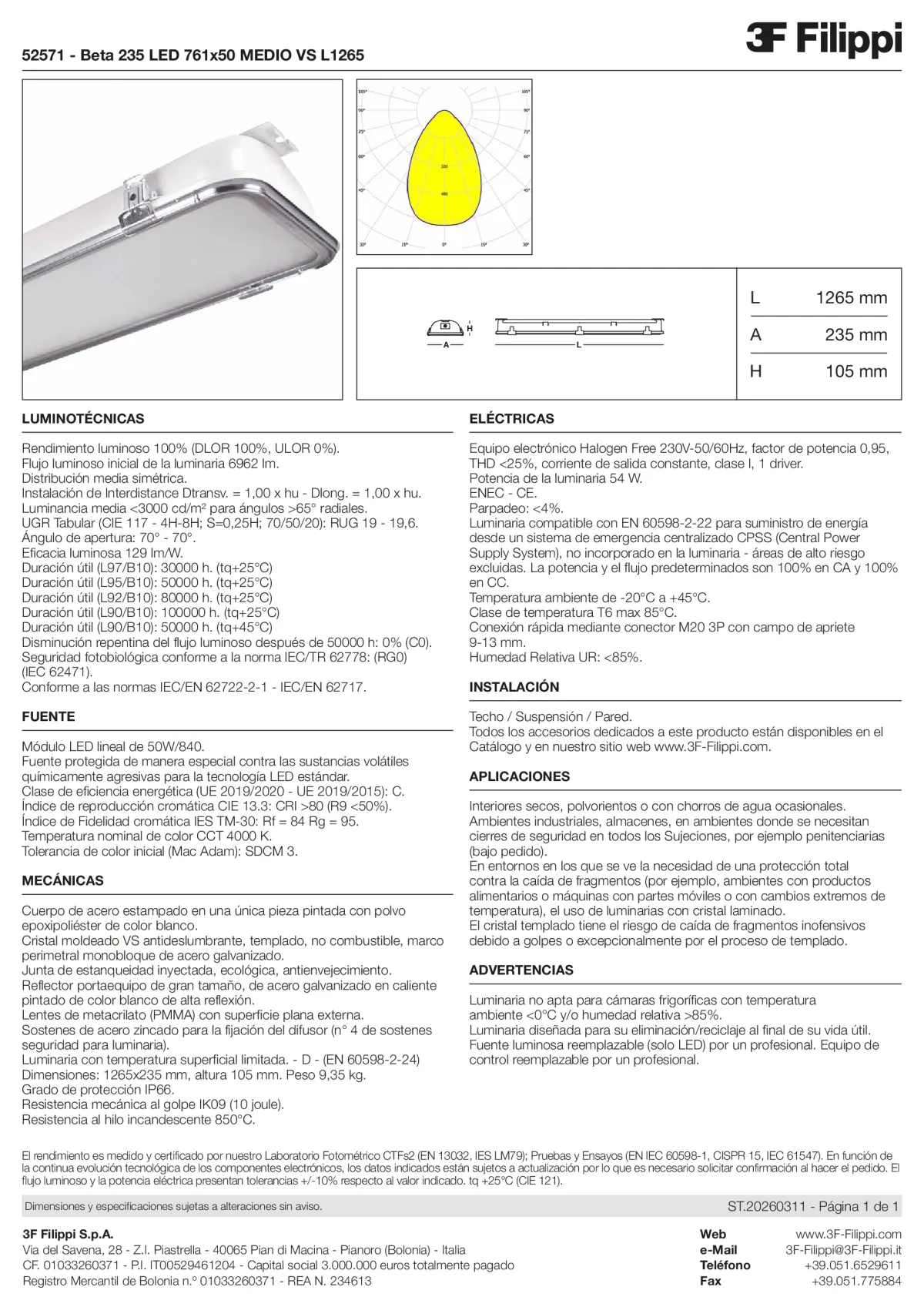 52571 - Beta 235 LED 761x50 MEDIO VS L1265 - Datasheet - es