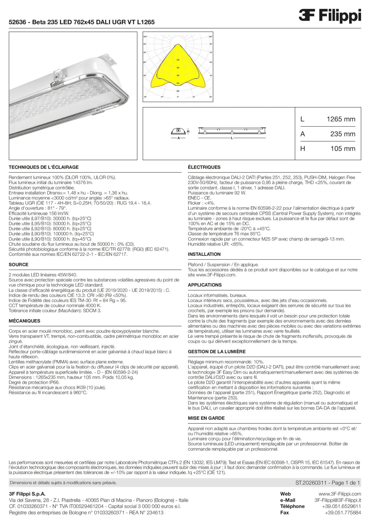 52636 - Beta 235 LED 762x45 DALI UGR VT L1265 - Datasheet - fr