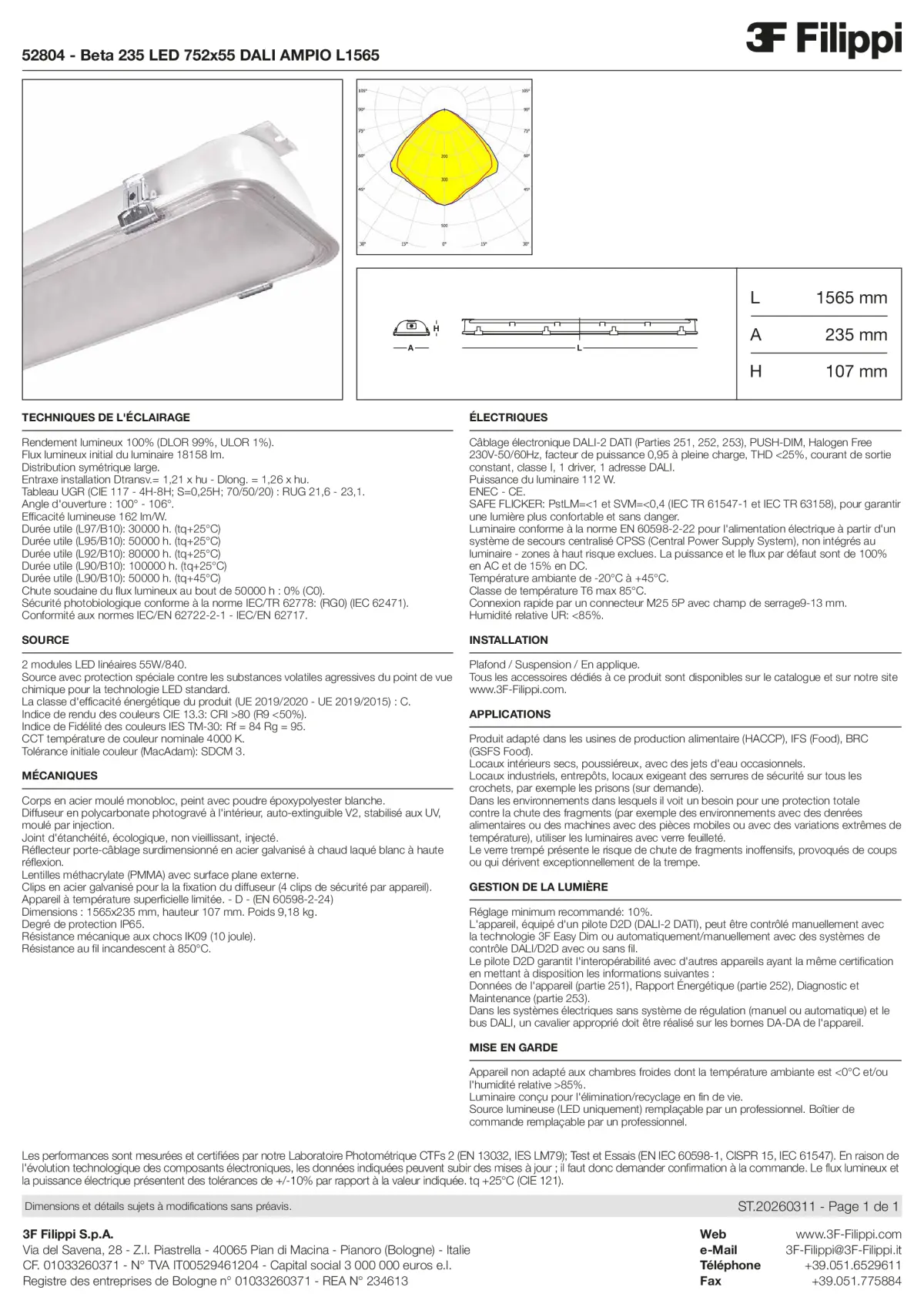 52804 - Beta 235 LED 752x55 DALI AMPIO L1565 - Datasheet - fr