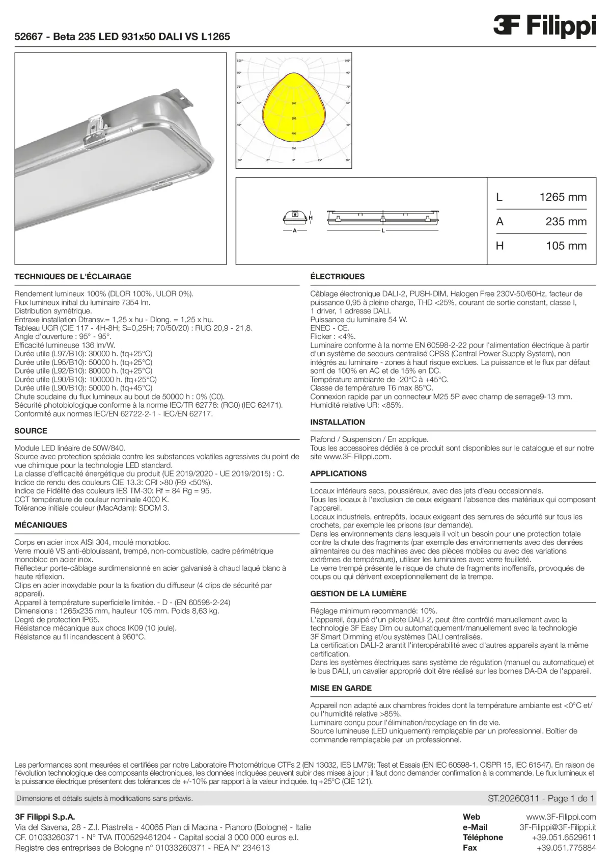 52667 - Beta 235 LED 931x50 DALI VS L1265 - Datasheet - fr