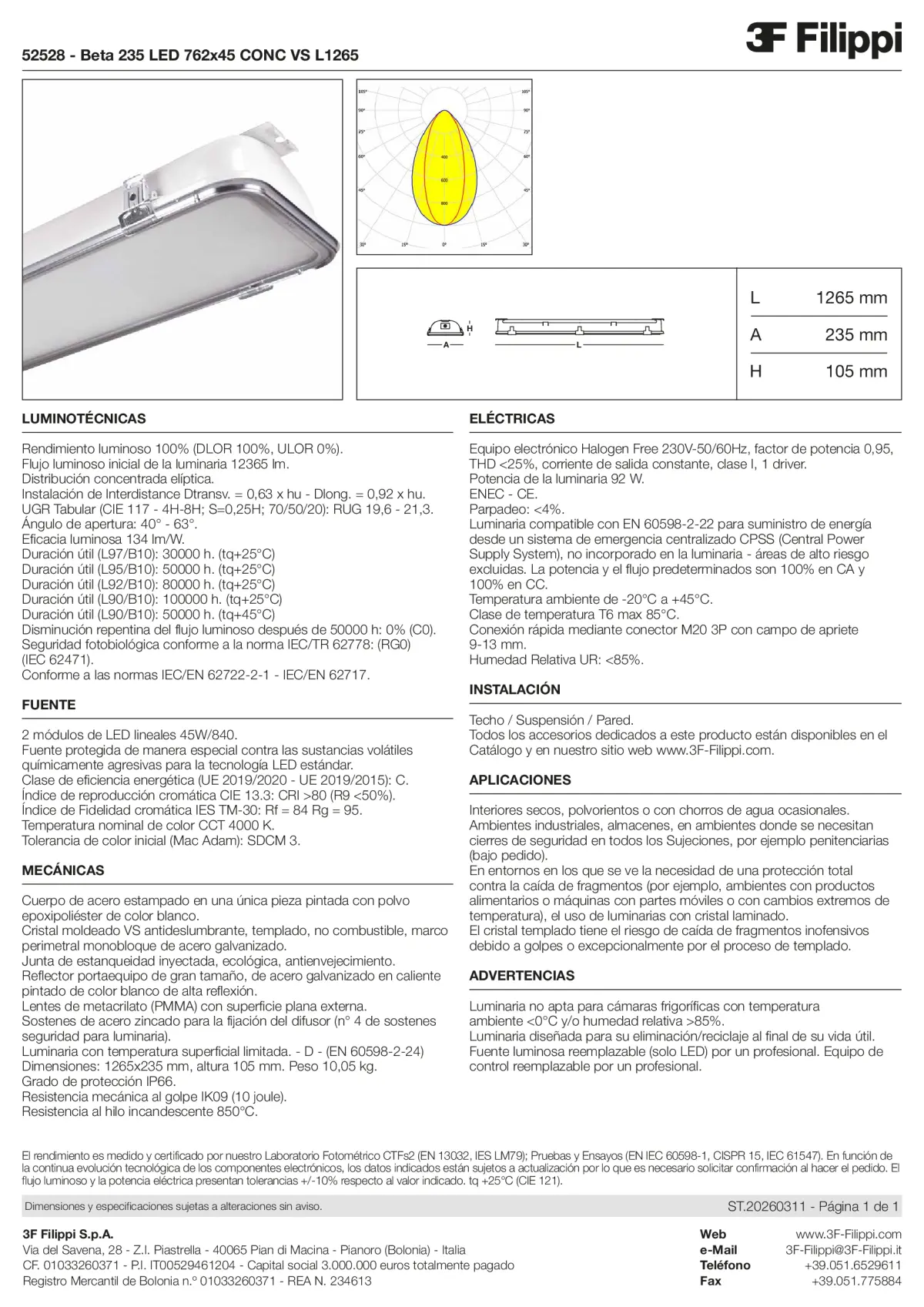 52528 - Beta 235 LED 762x45 CONC VS L1265 - Datasheet - es