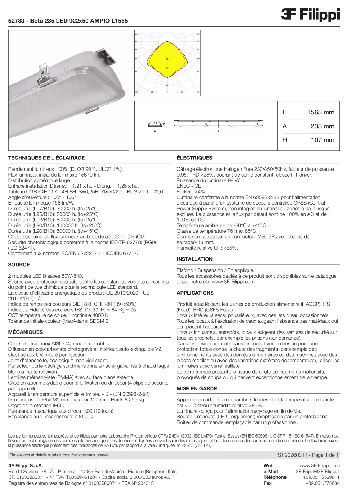 52783 - Beta 235 LED 922x50 AMPIO L1565 - Datasheet - fr