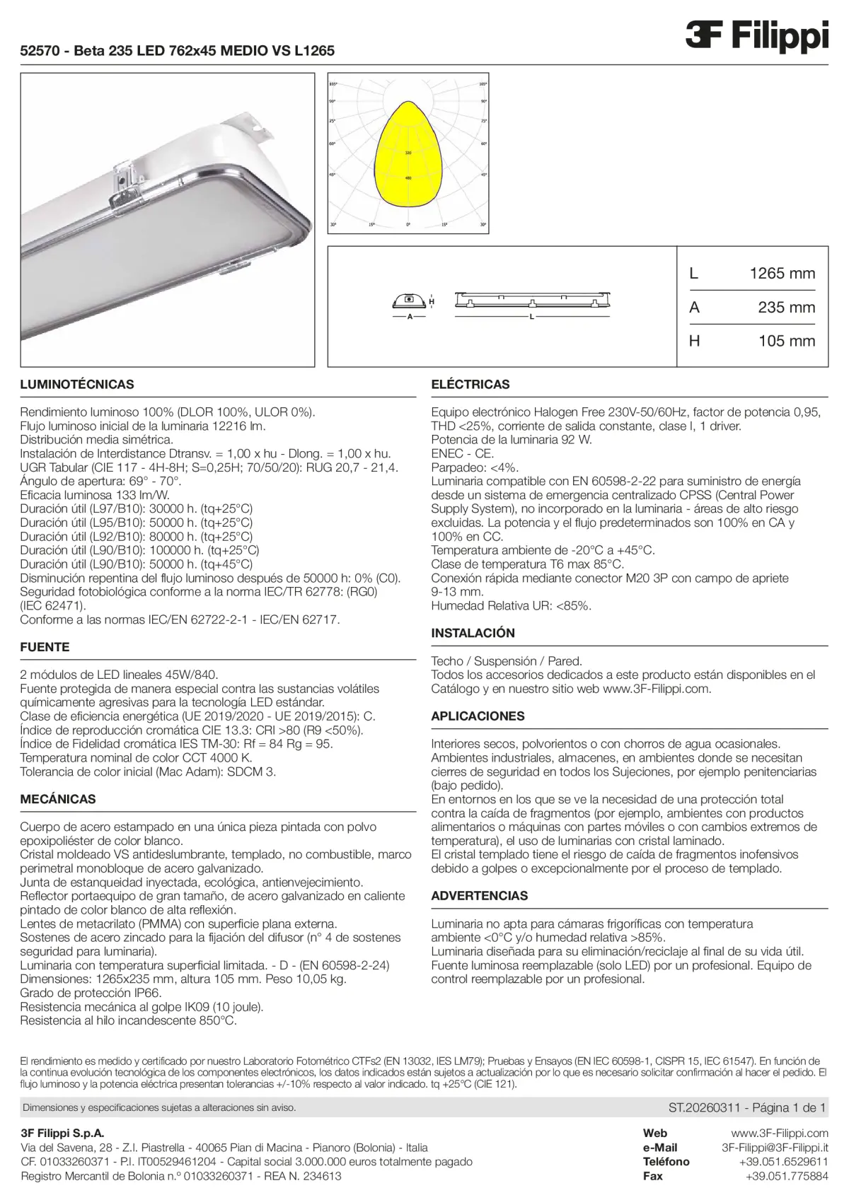 52570 - Beta 235 LED 762x45 MEDIO VS L1265 - Datasheet - es