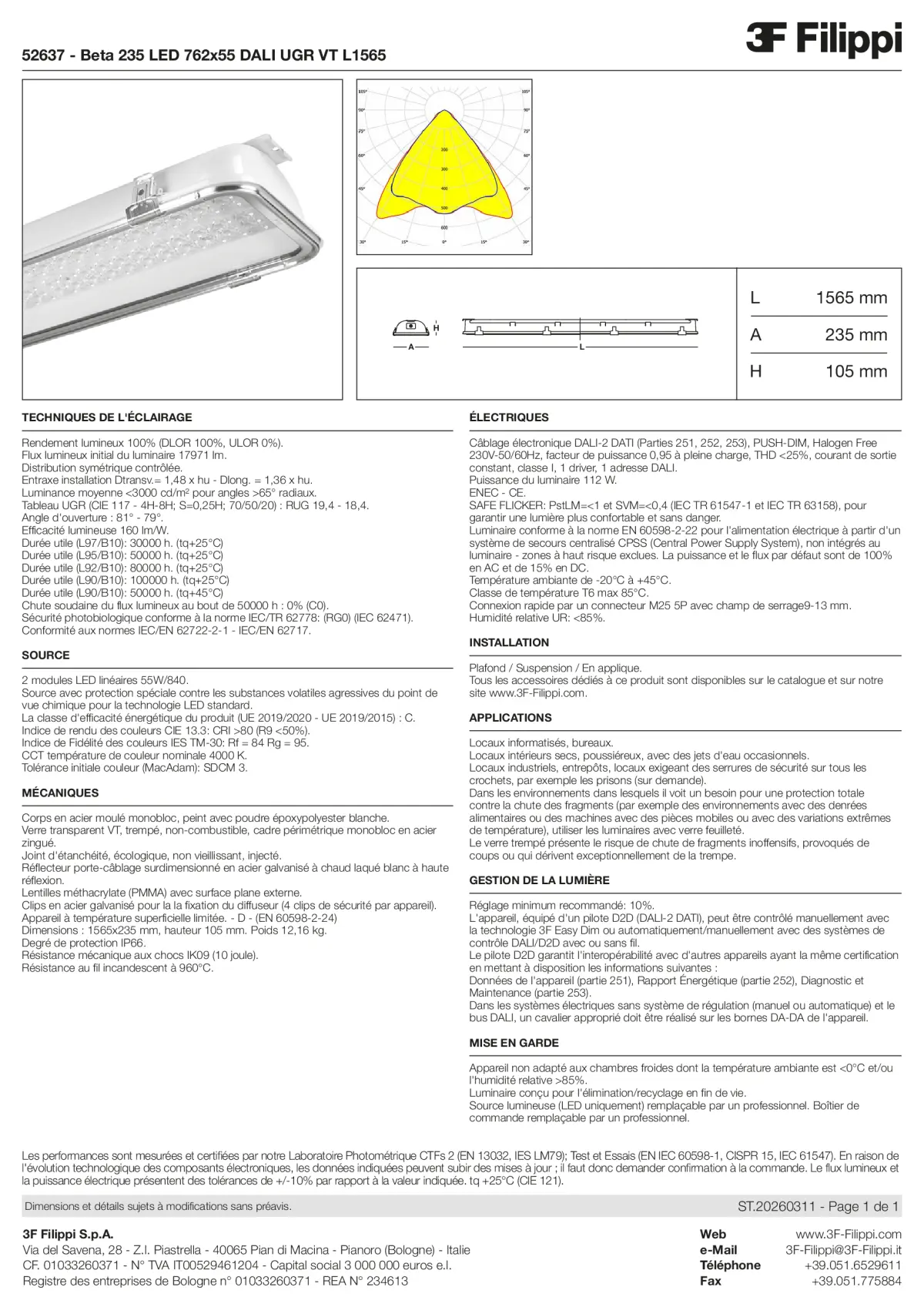 52637 - Beta 235 LED 762x55 DALI UGR VT L1565 - Datasheet - fr