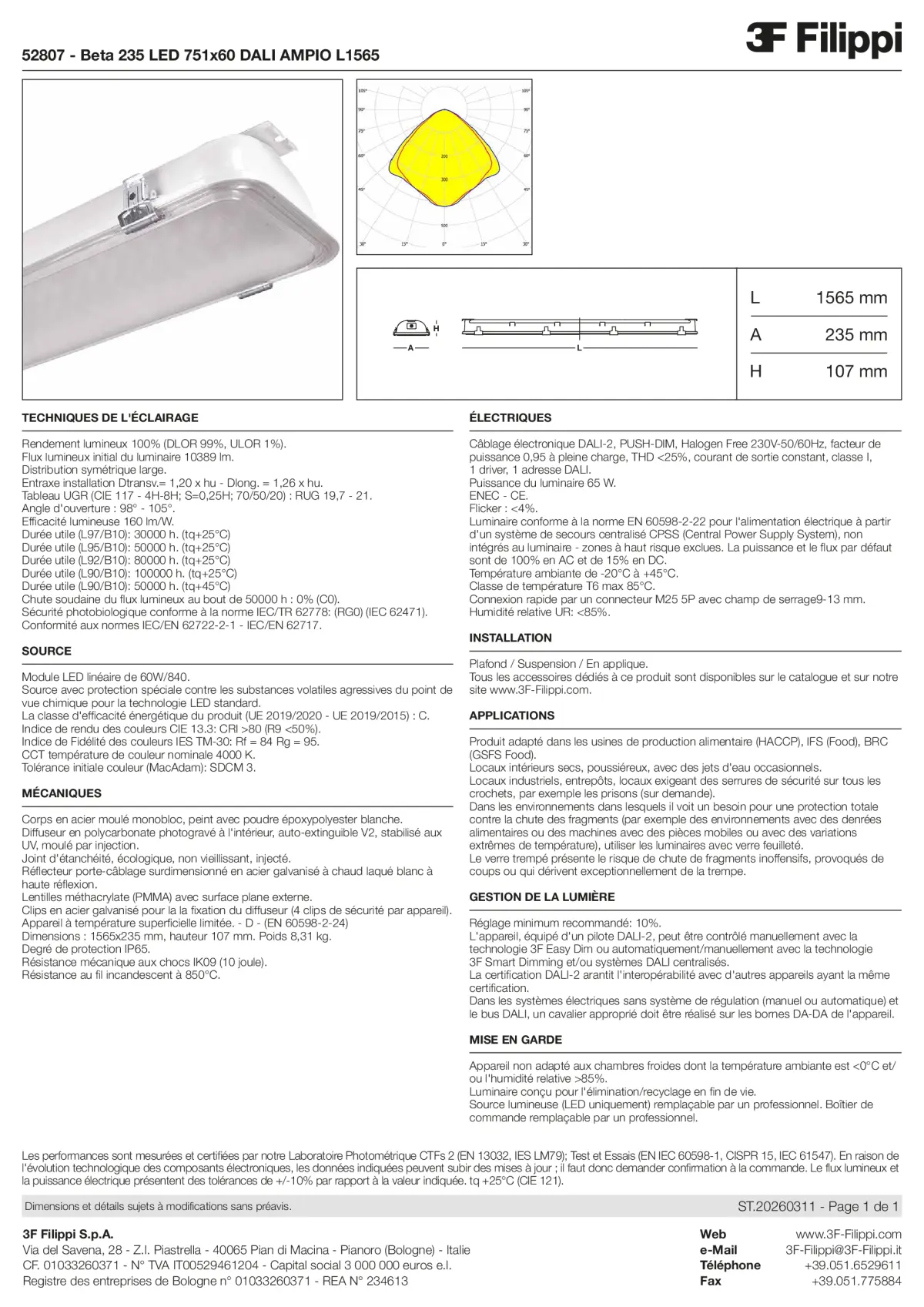 52807 - Beta 235 LED 751x60 DALI AMPIO L1565 - Datasheet - fr