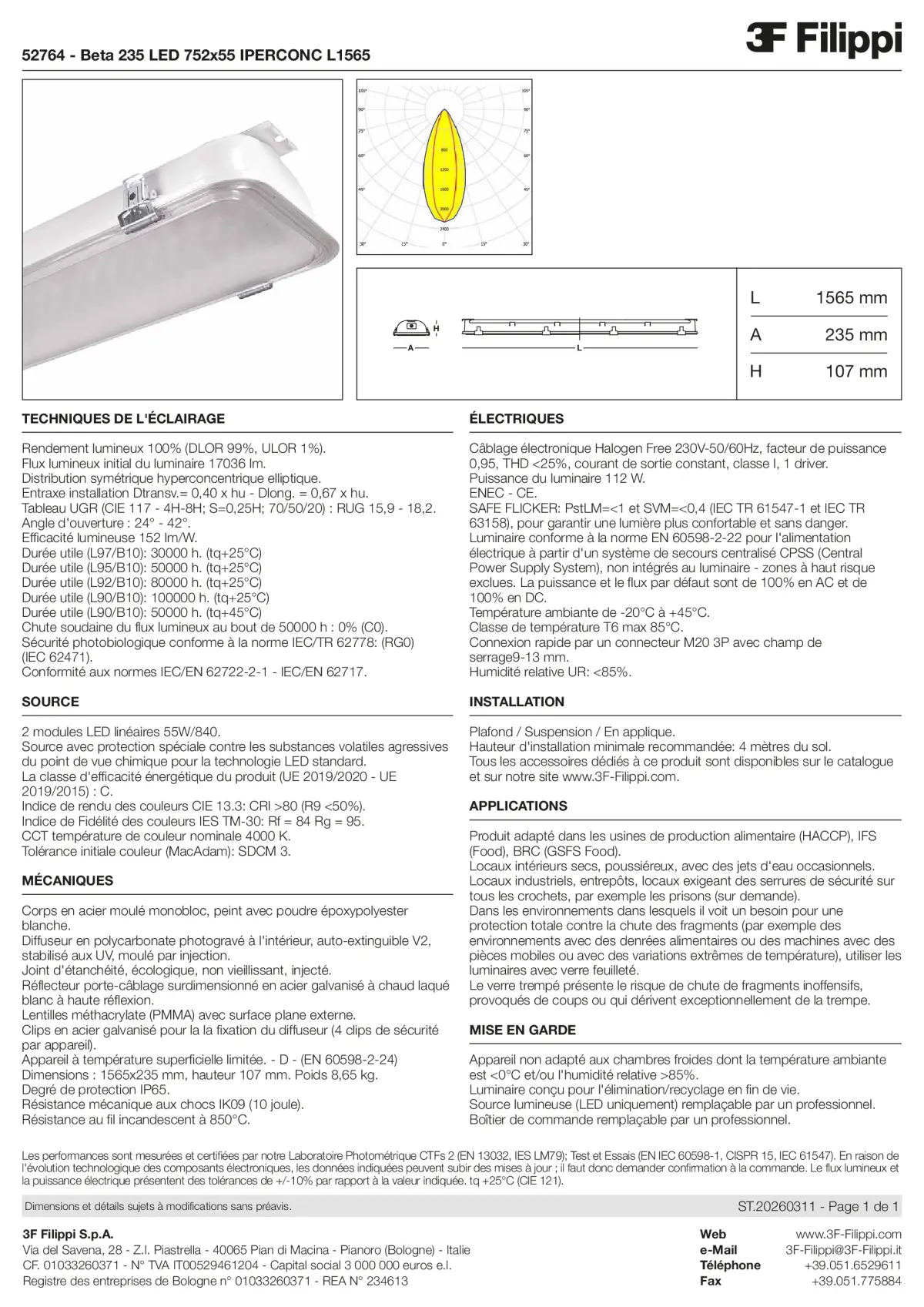 52764 - Beta 235 LED 752x55 IPERCONC L1565 - Datasheet - fr
