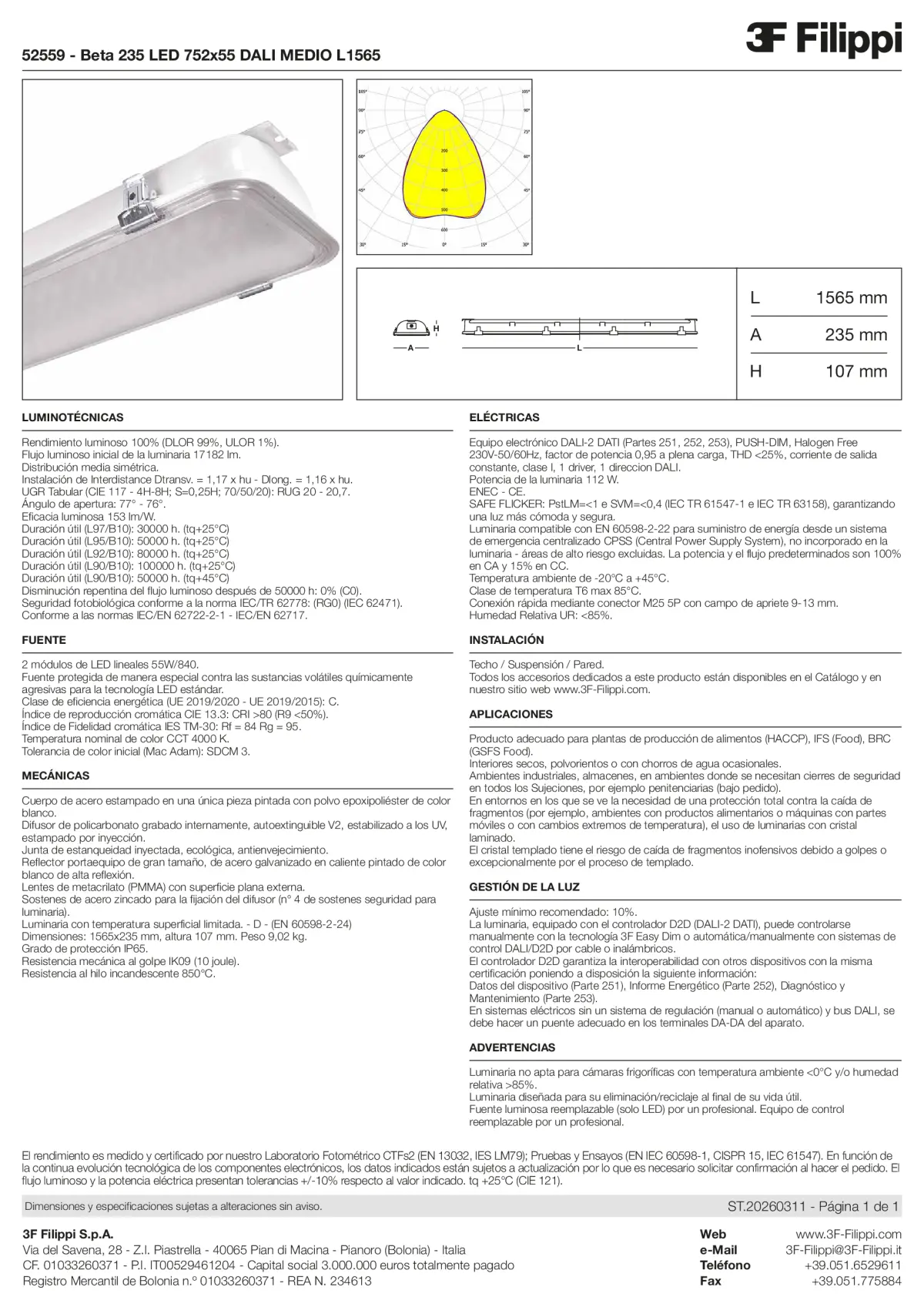 52559 - Beta 235 LED 752x55 DALI MEDIO L1565 - Datasheet - es