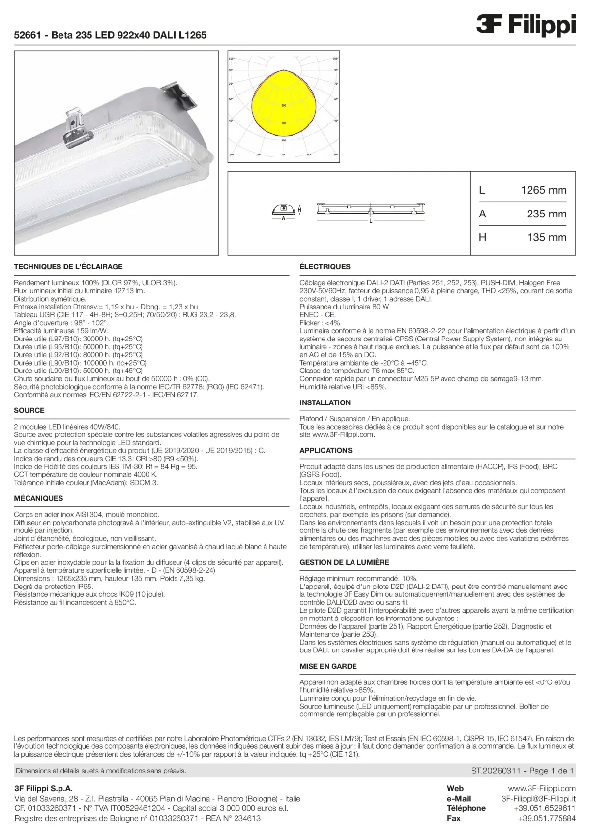 52661 - Beta 235 LED 922x40 DALI L1265 - Datasheet - fr