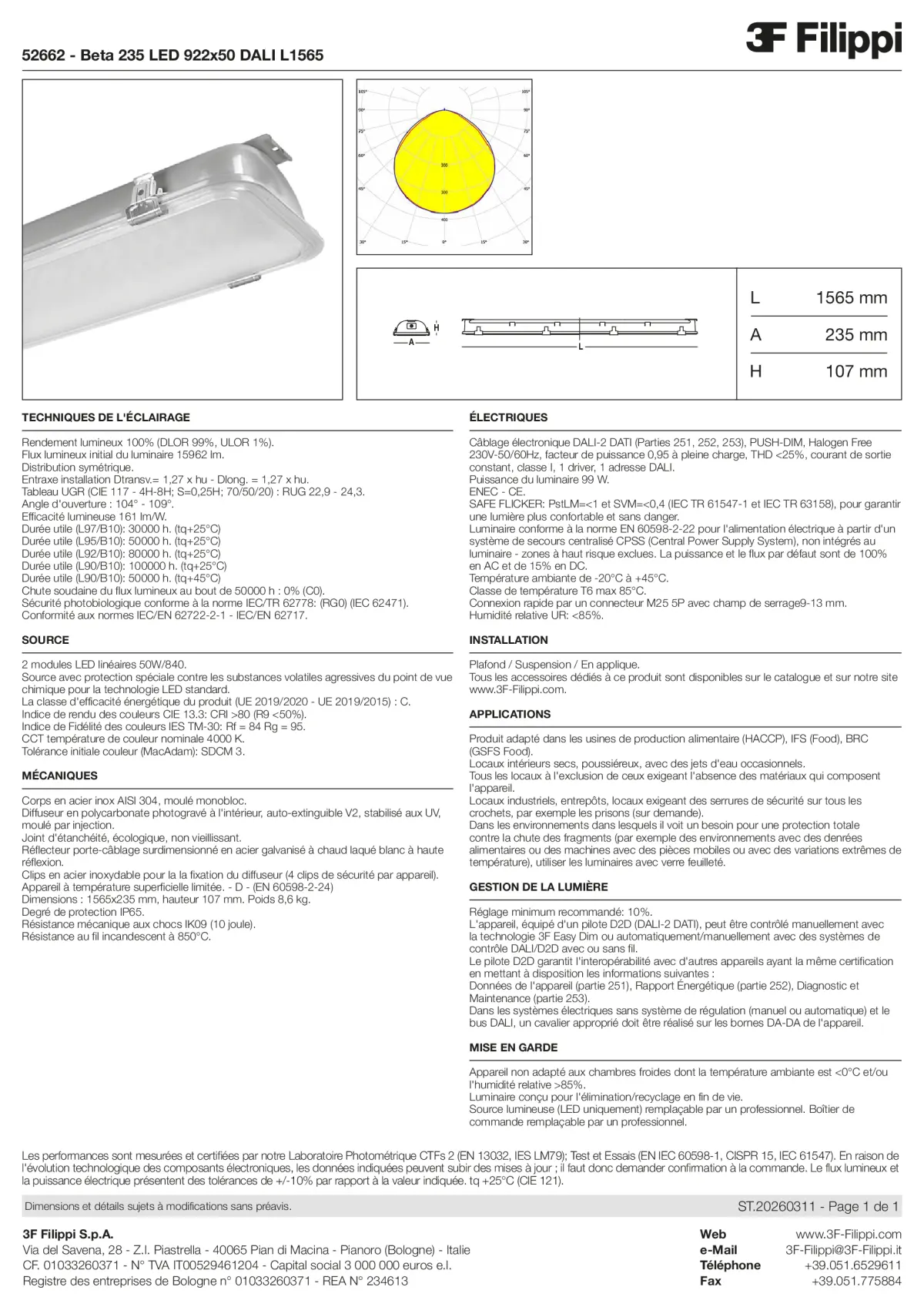 52662 - Beta 235 LED 922x50 DALI L1565 - Datasheet - fr