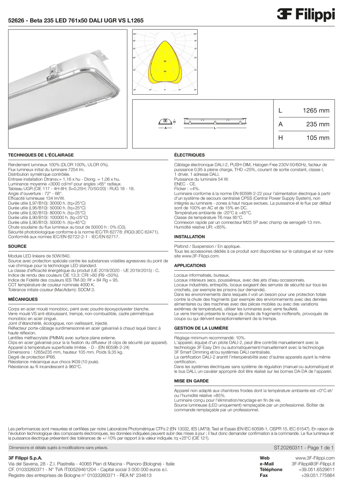 52626 - Beta 235 LED 761x50 DALI UGR VS L1265 - Datasheet - fr