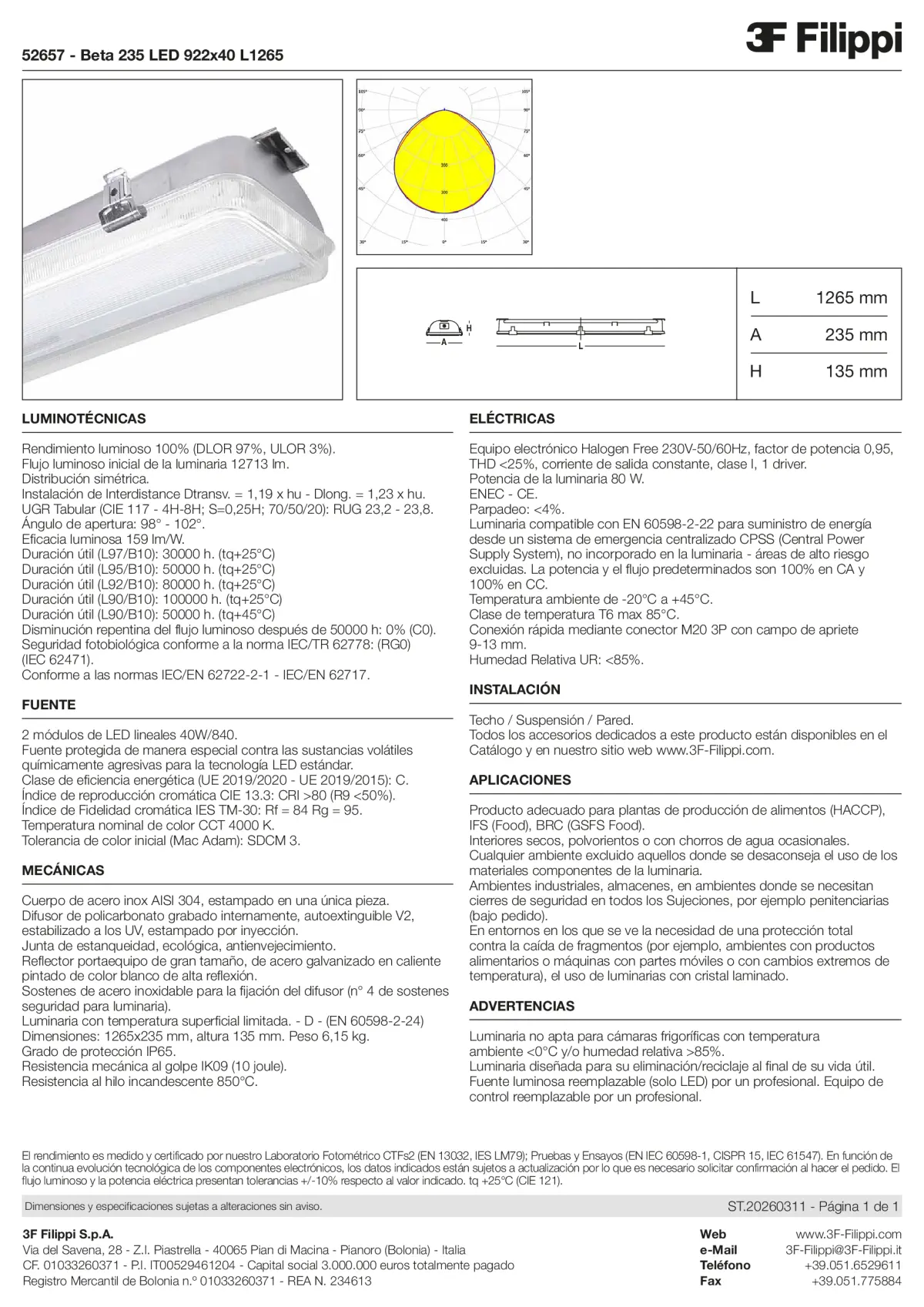 52657 - Beta 235 LED 922x40 L1265 - Datasheet - es