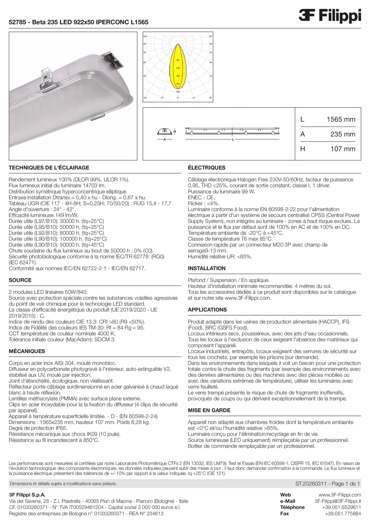 52785 - Beta 235 LED 922x50 IPERCONC L1565 - Datasheet - fr