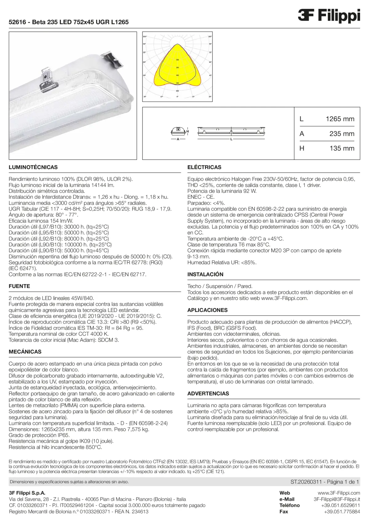 52616 - Beta 235 LED 752x45 UGR L1265 - Datasheet - es