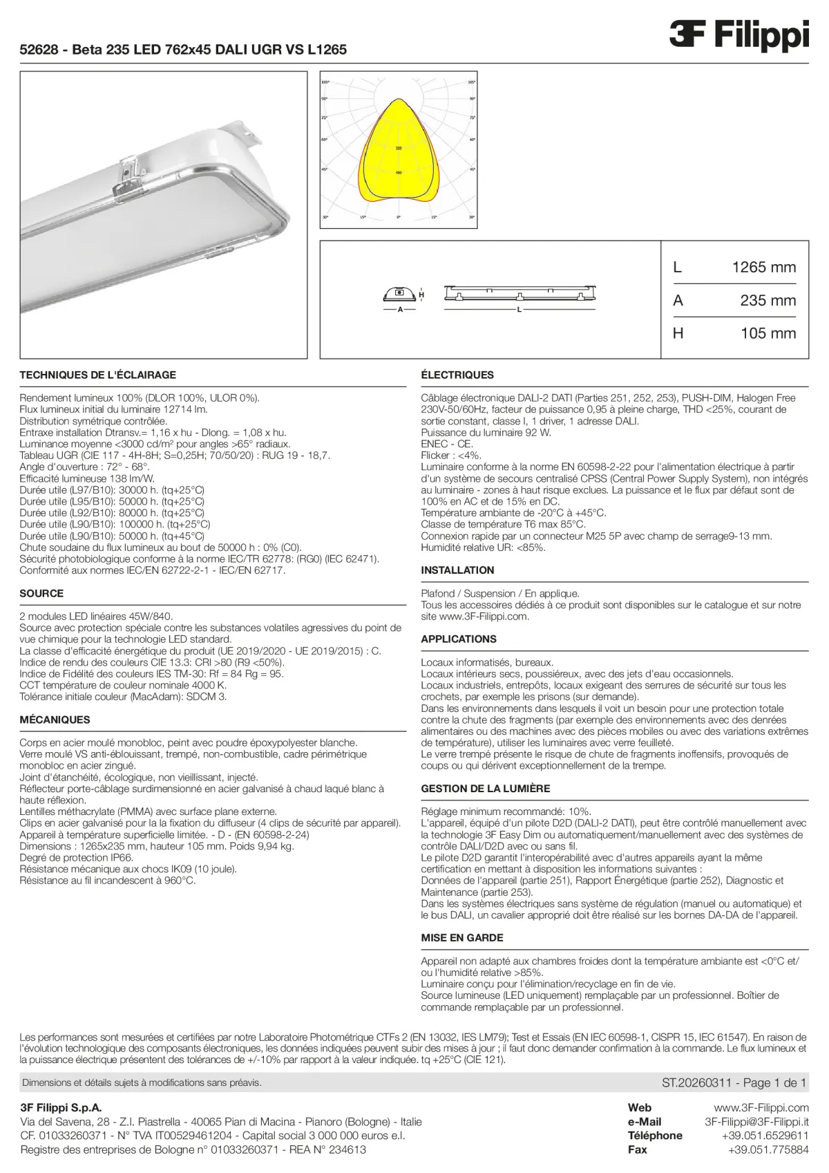52628 - Beta 235 LED 762x45 DALI UGR VS L1265 - Datasheet - fr